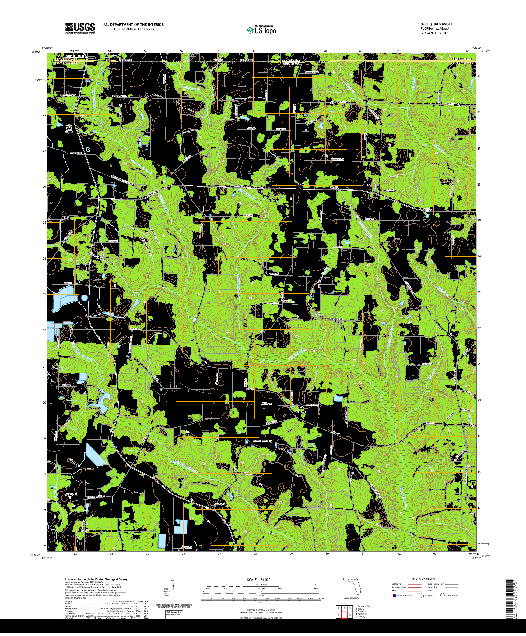 USGS US TOPO 7.5-MINUTE MAP FOR BRATT, FL,AL 2018