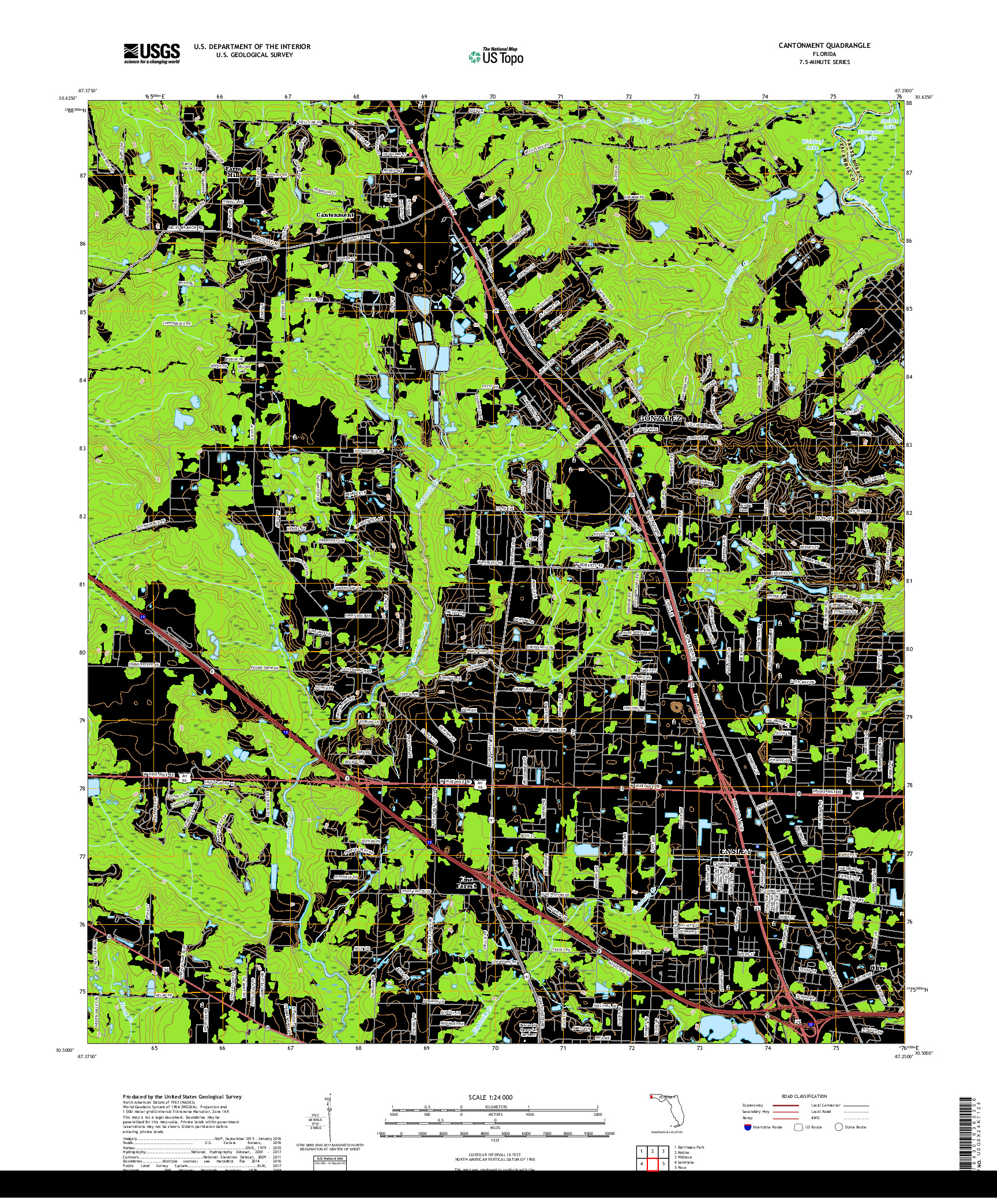 USGS US TOPO 7.5-MINUTE MAP FOR CANTONMENT, FL 2018