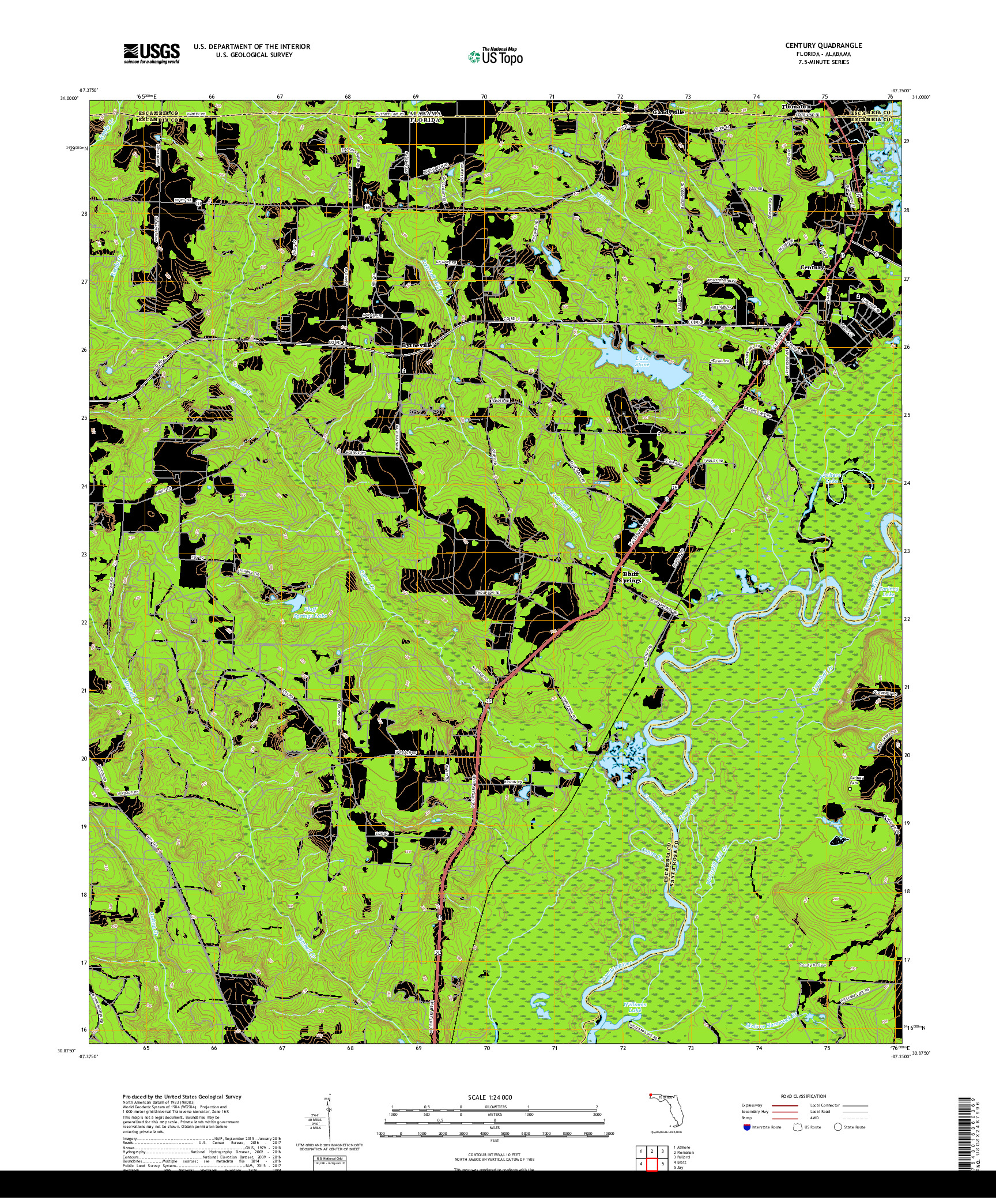 USGS US TOPO 7.5-MINUTE MAP FOR CENTURY, FL,AL 2018