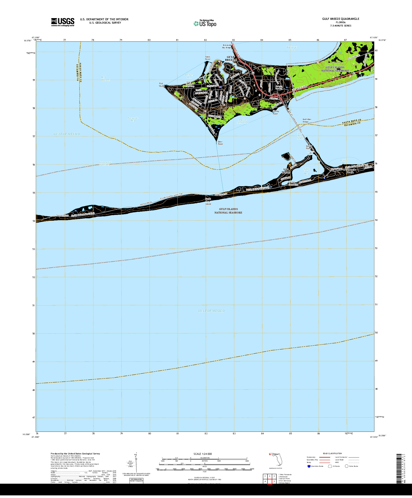 USGS US TOPO 7.5-MINUTE MAP FOR GULF BREEZE, FL 2018