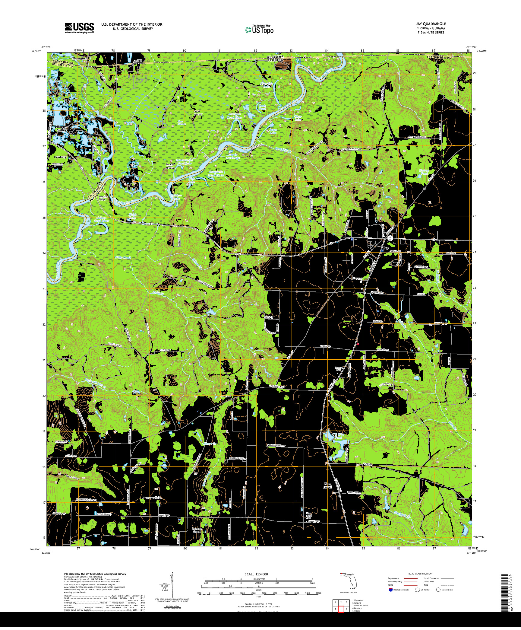 USGS US TOPO 7.5-MINUTE MAP FOR JAY, FL,AL 2018