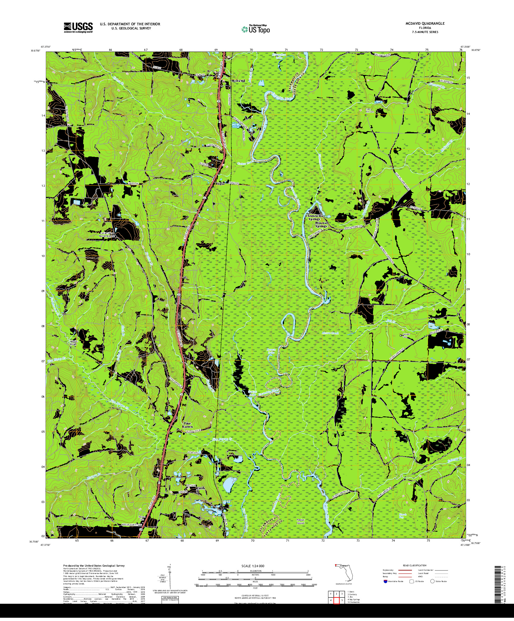 USGS US TOPO 7.5-MINUTE MAP FOR MCDAVID, FL 2018