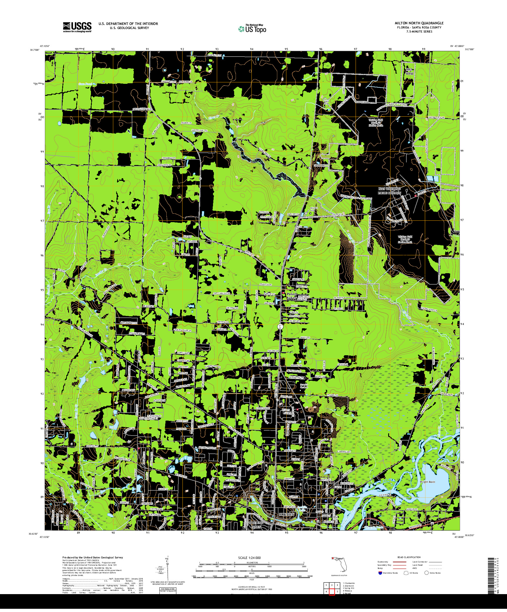 USGS US TOPO 7.5-MINUTE MAP FOR MILTON NORTH, FL 2018