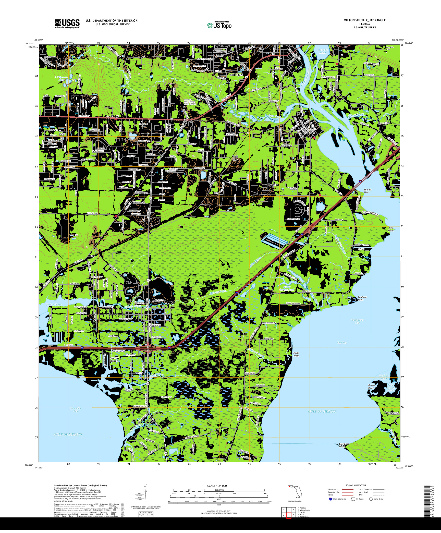 USGS US TOPO 7.5-MINUTE MAP FOR MILTON SOUTH, FL 2018