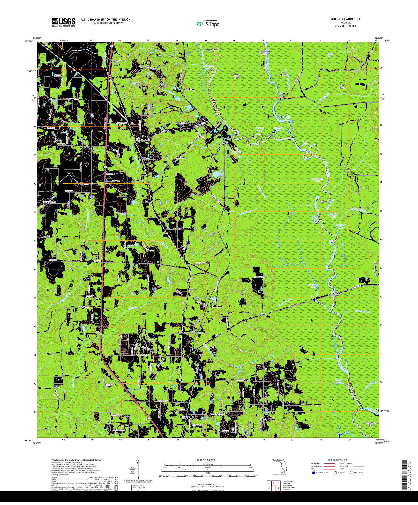 USGS US TOPO 7.5-MINUTE MAP FOR MOLINO, FL 2018