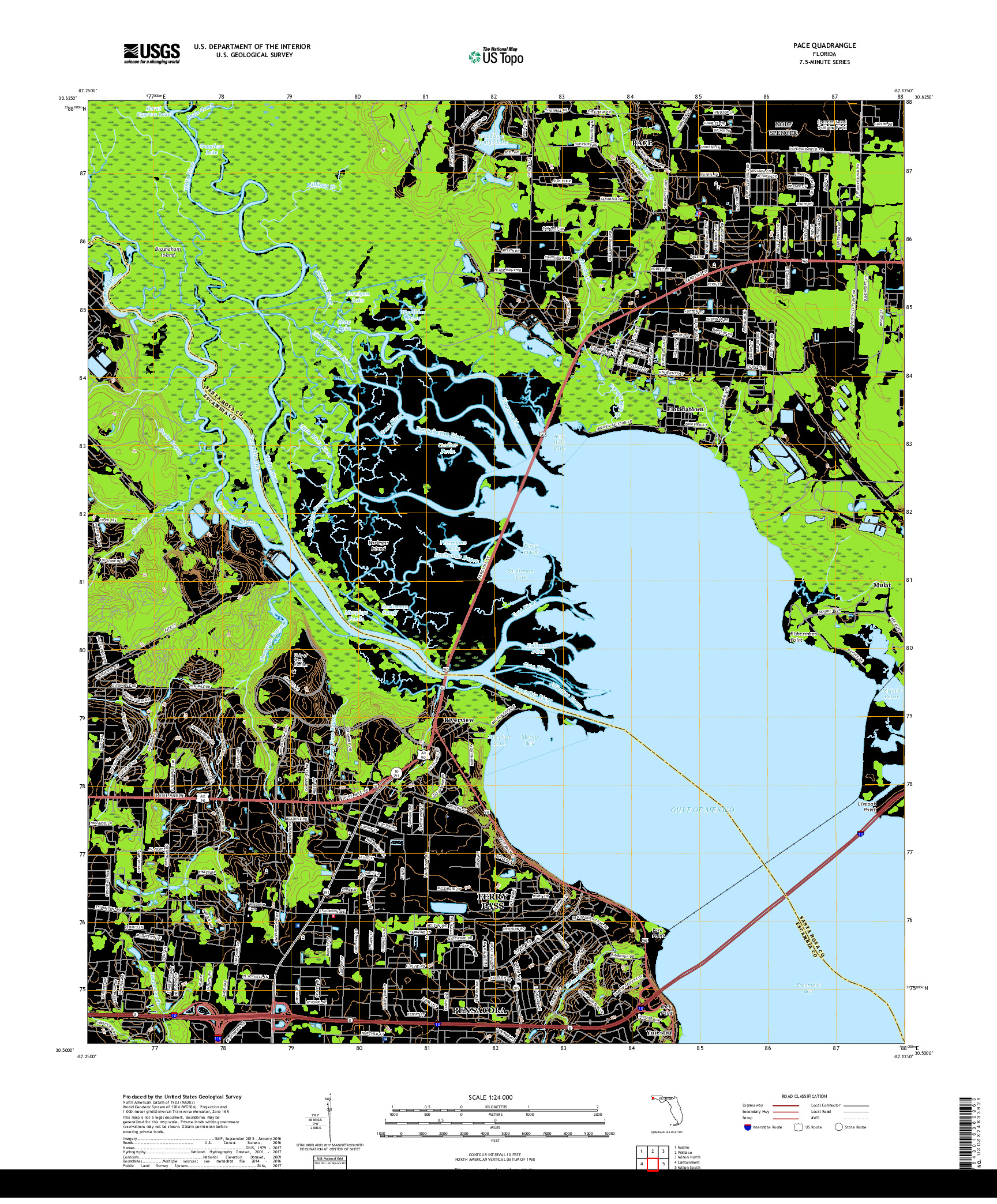 USGS US TOPO 7.5-MINUTE MAP FOR PACE, FL 2018