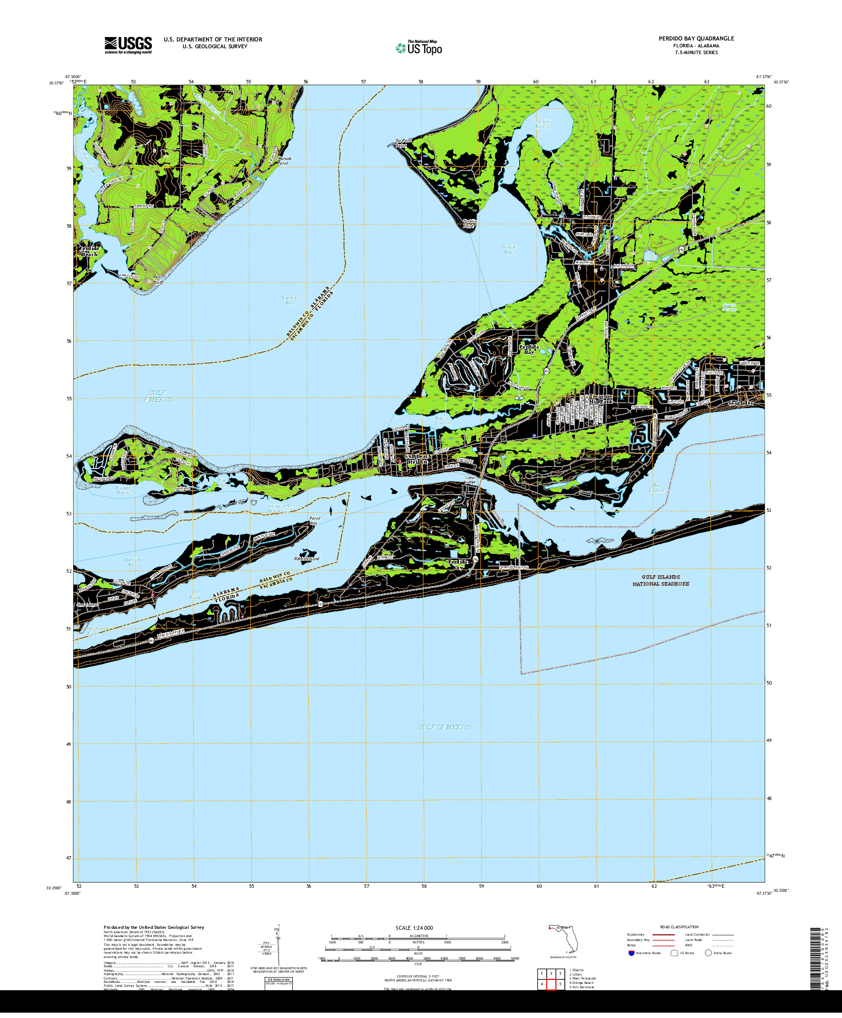 USGS US TOPO 7.5-MINUTE MAP FOR PERDIDO BAY, FL,AL 2018