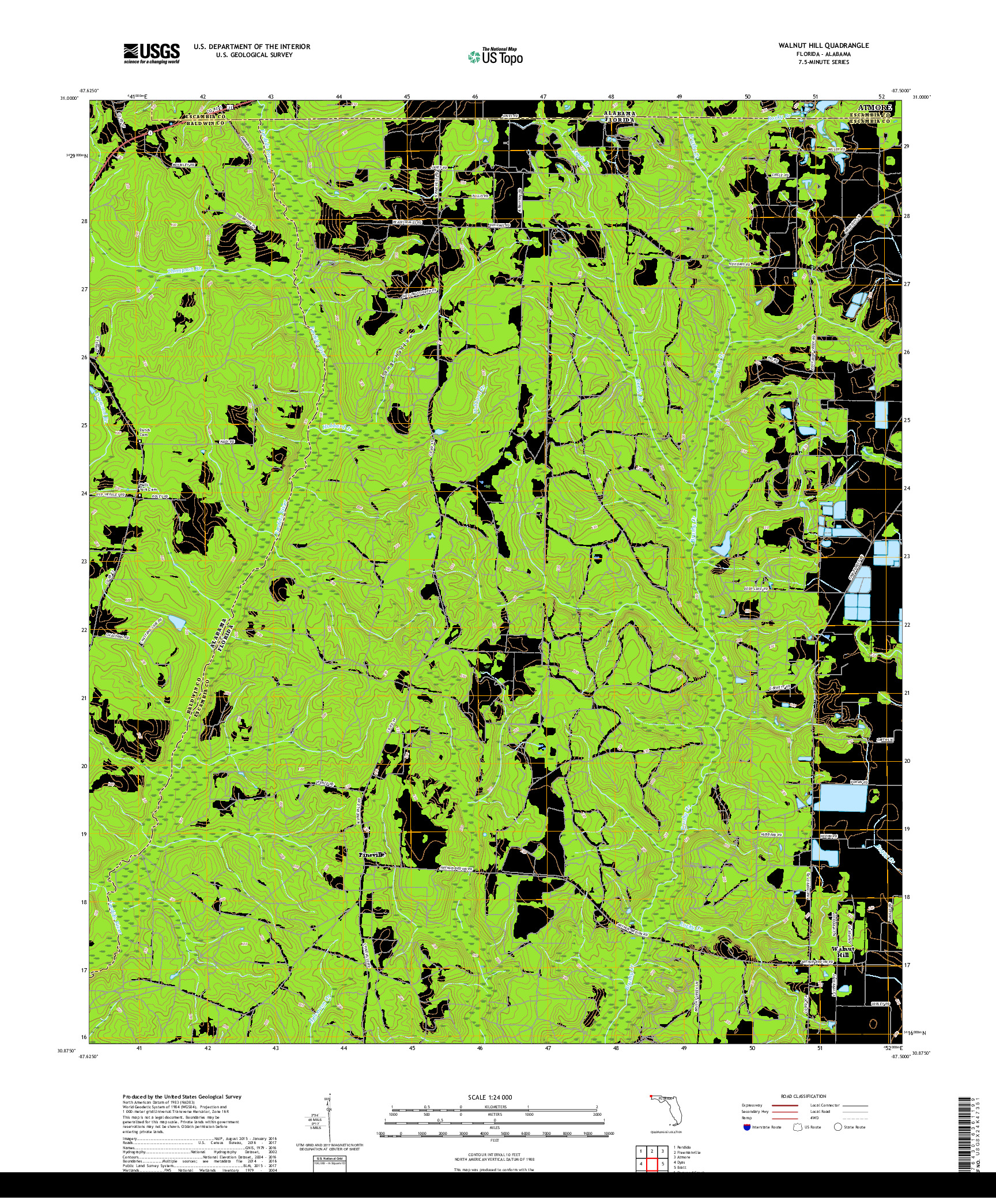 USGS US TOPO 7.5-MINUTE MAP FOR WALNUT HILL, FL,AL 2018