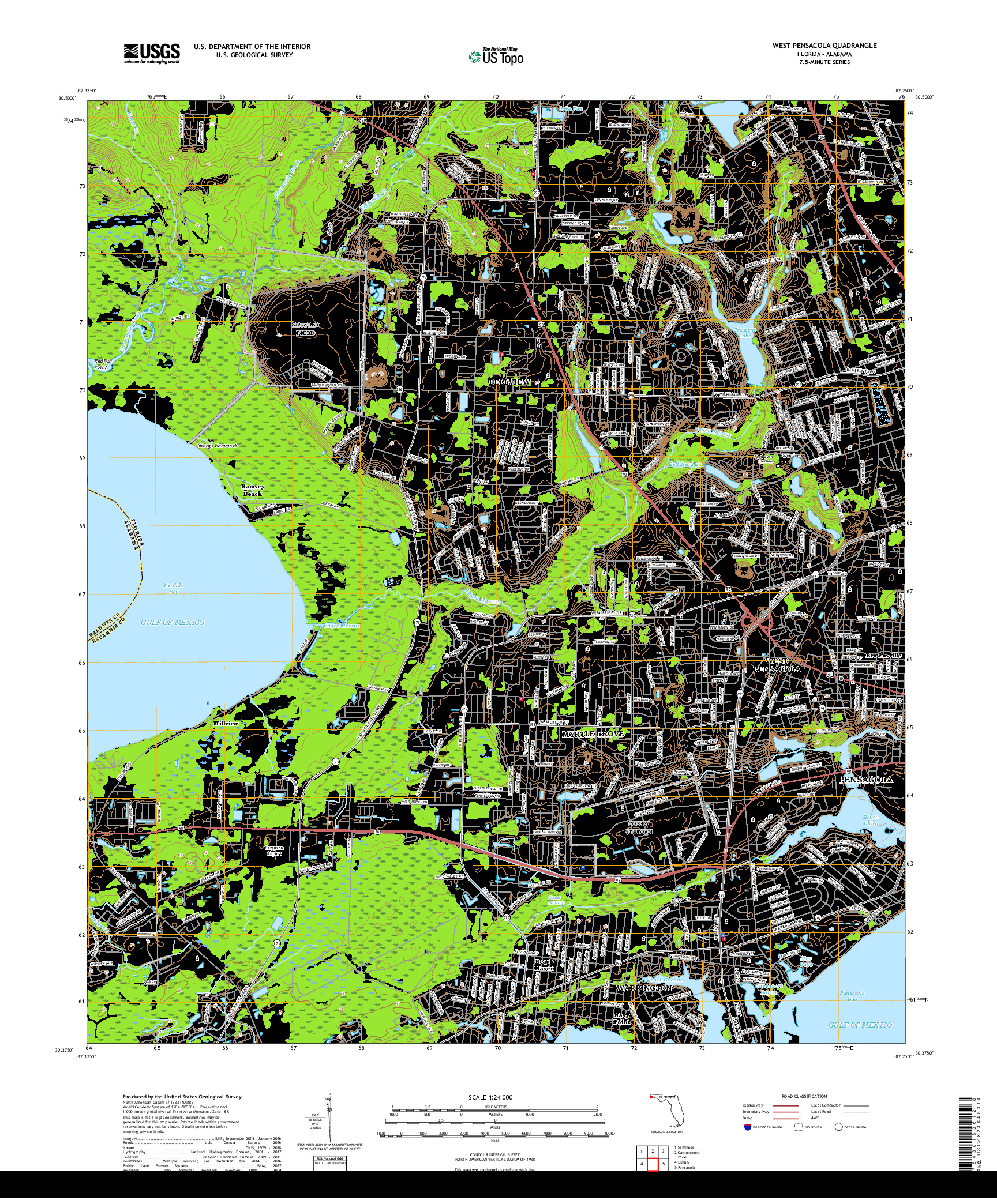 USGS US TOPO 7.5-MINUTE MAP FOR WEST PENSACOLA, FL,AL 2018