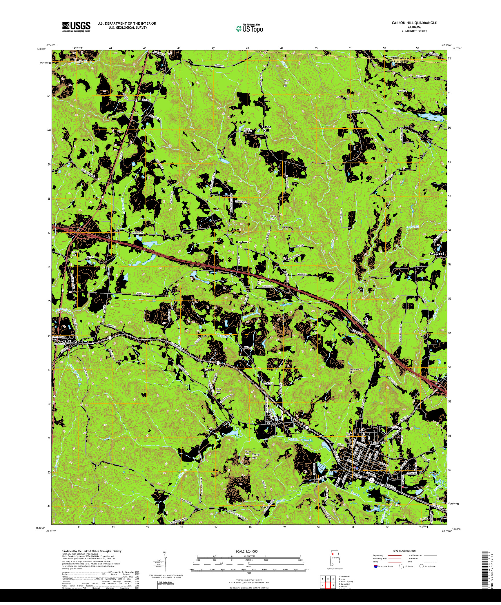 USGS US TOPO 7.5-MINUTE MAP FOR CARBON HILL, AL 2018