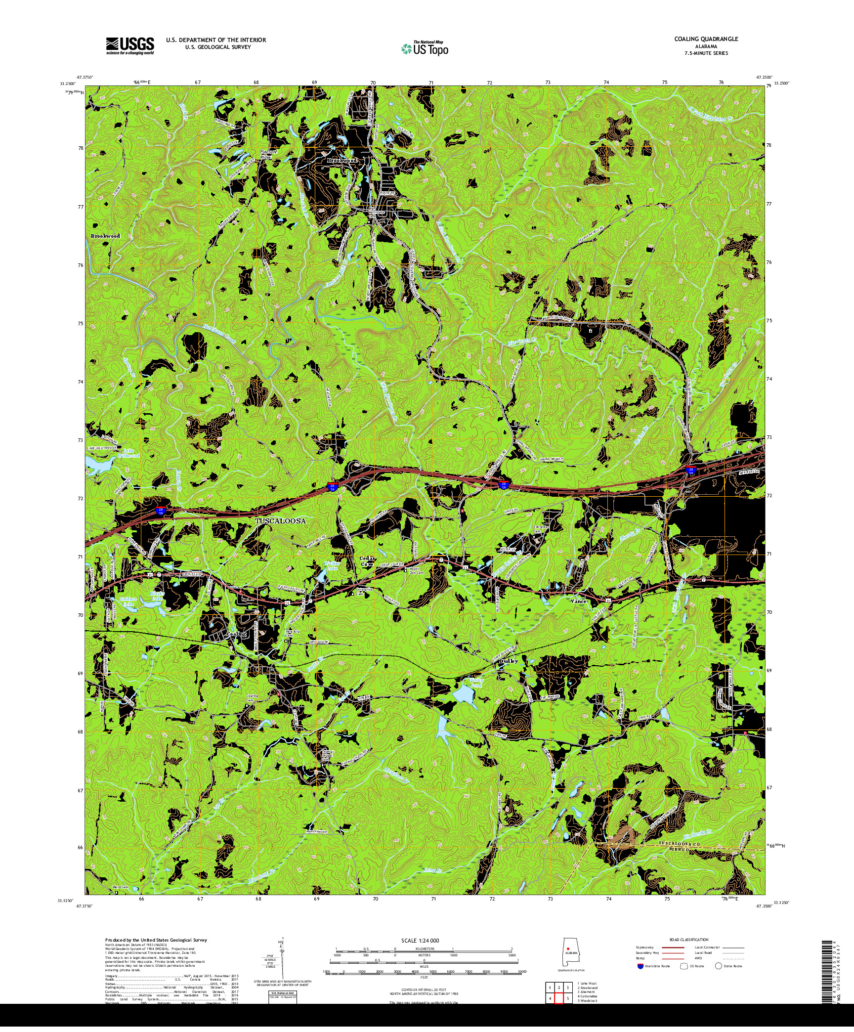 USGS US TOPO 7.5-MINUTE MAP FOR COALING, AL 2018