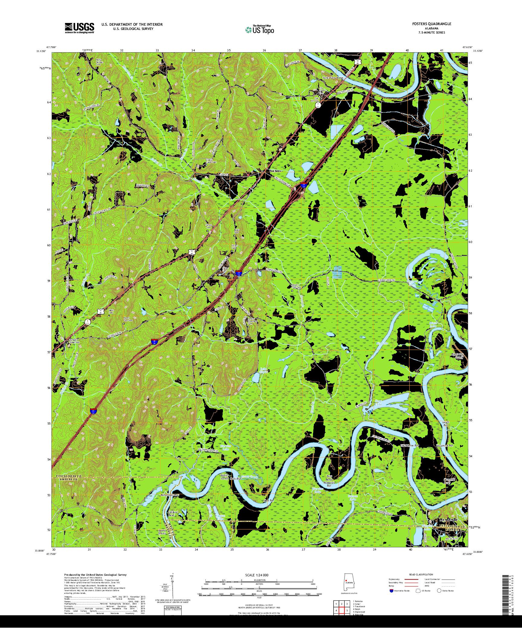 USGS US TOPO 7.5-MINUTE MAP FOR FOSTERS, AL 2018