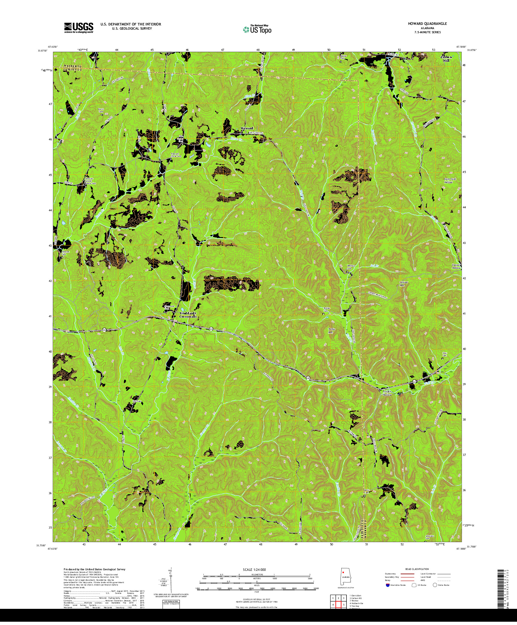 USGS US TOPO 7.5-MINUTE MAP FOR HOWARD, AL 2018