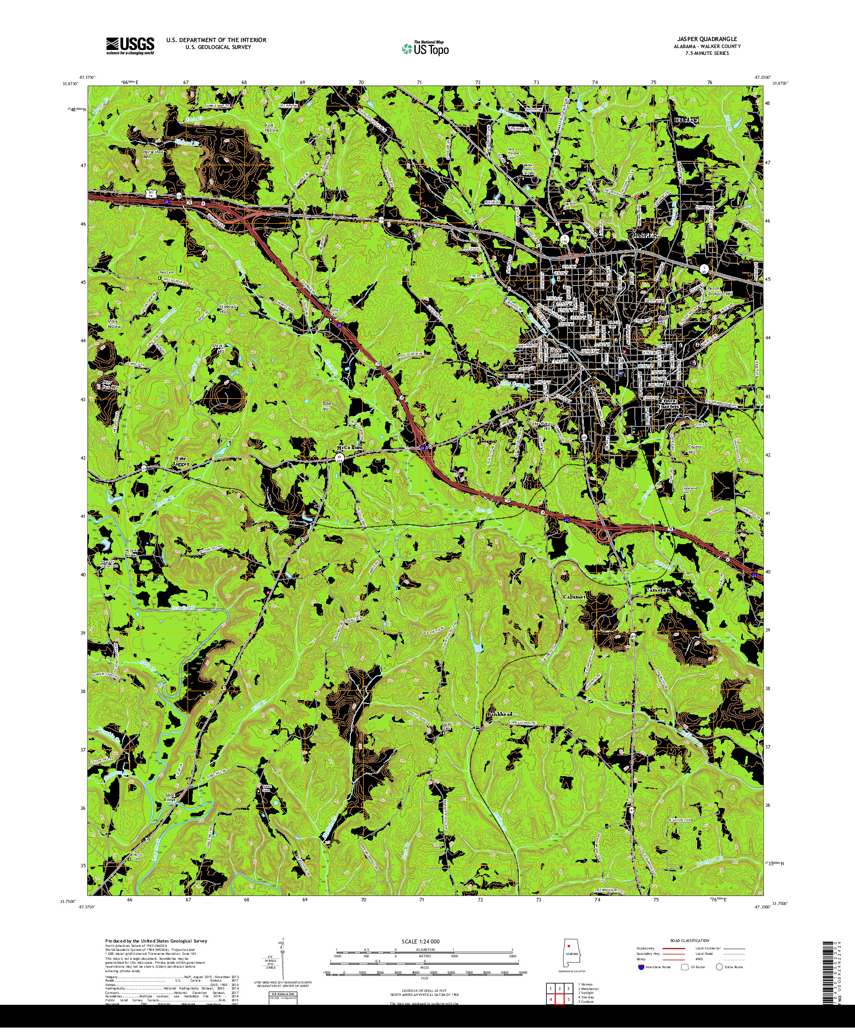 USGS US TOPO 7.5-MINUTE MAP FOR JASPER, AL 2018