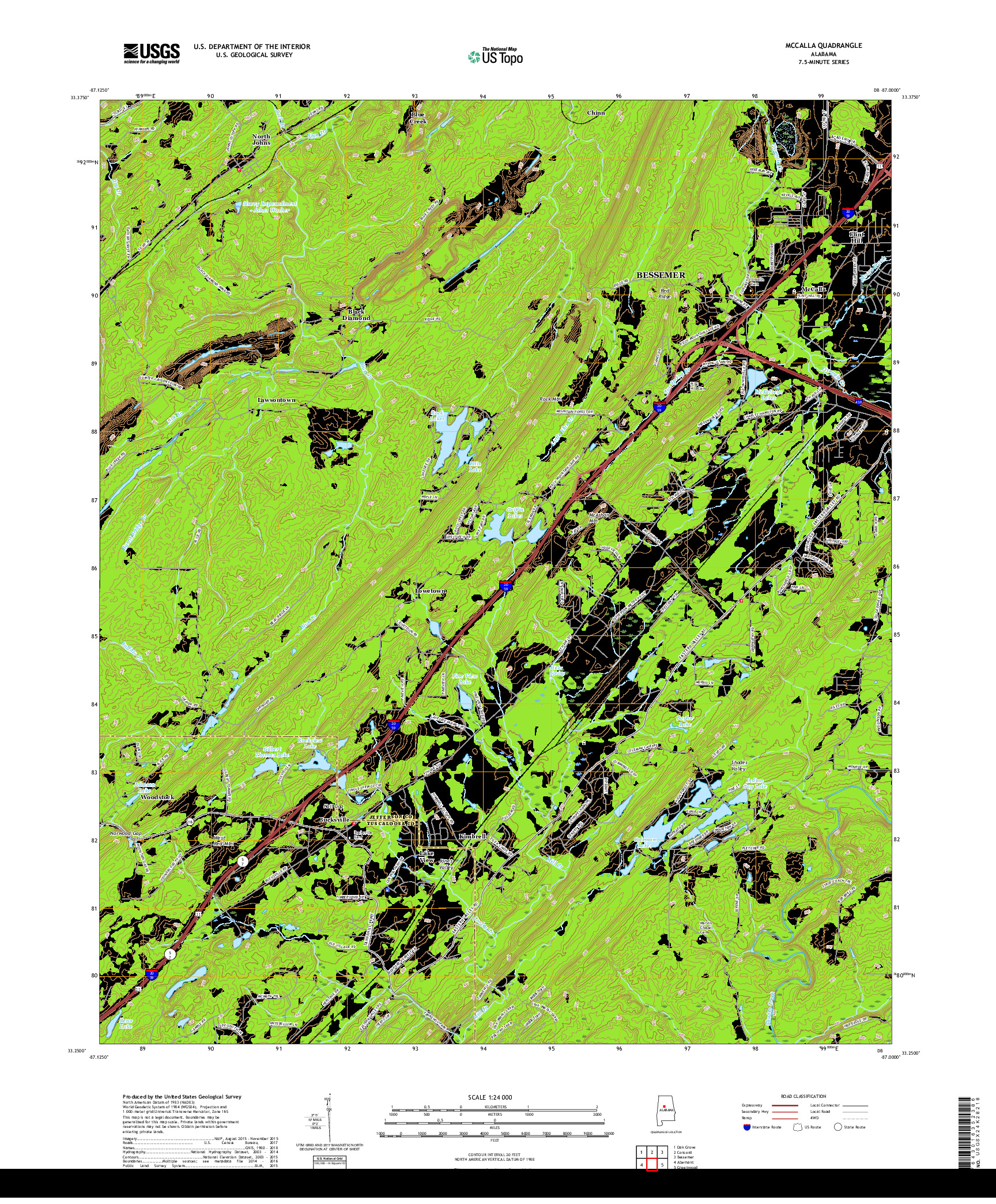 USGS US TOPO 7.5-MINUTE MAP FOR MCCALLA, AL 2018