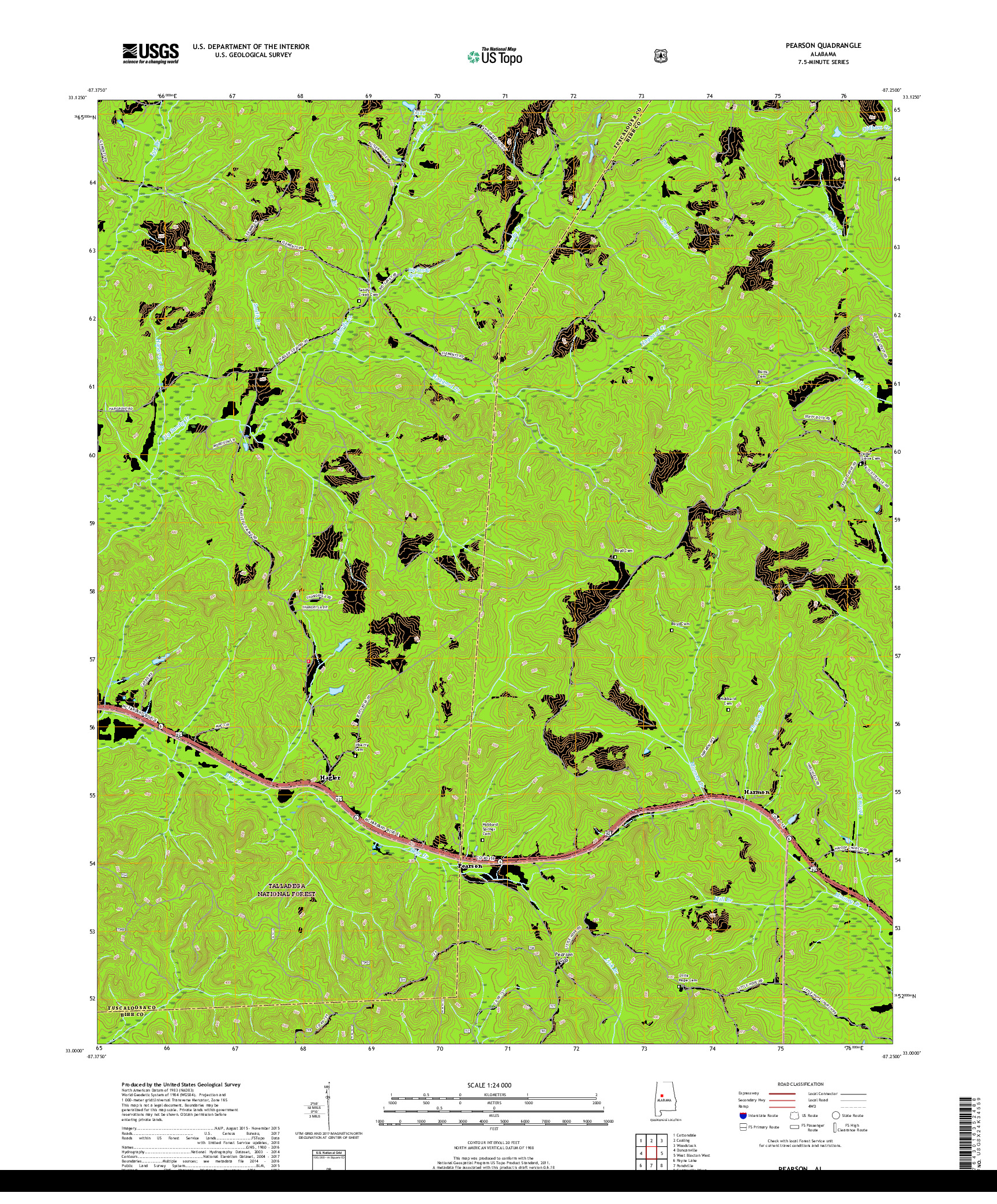 USGS US TOPO 7.5-MINUTE MAP FOR PEARSON, AL 2018