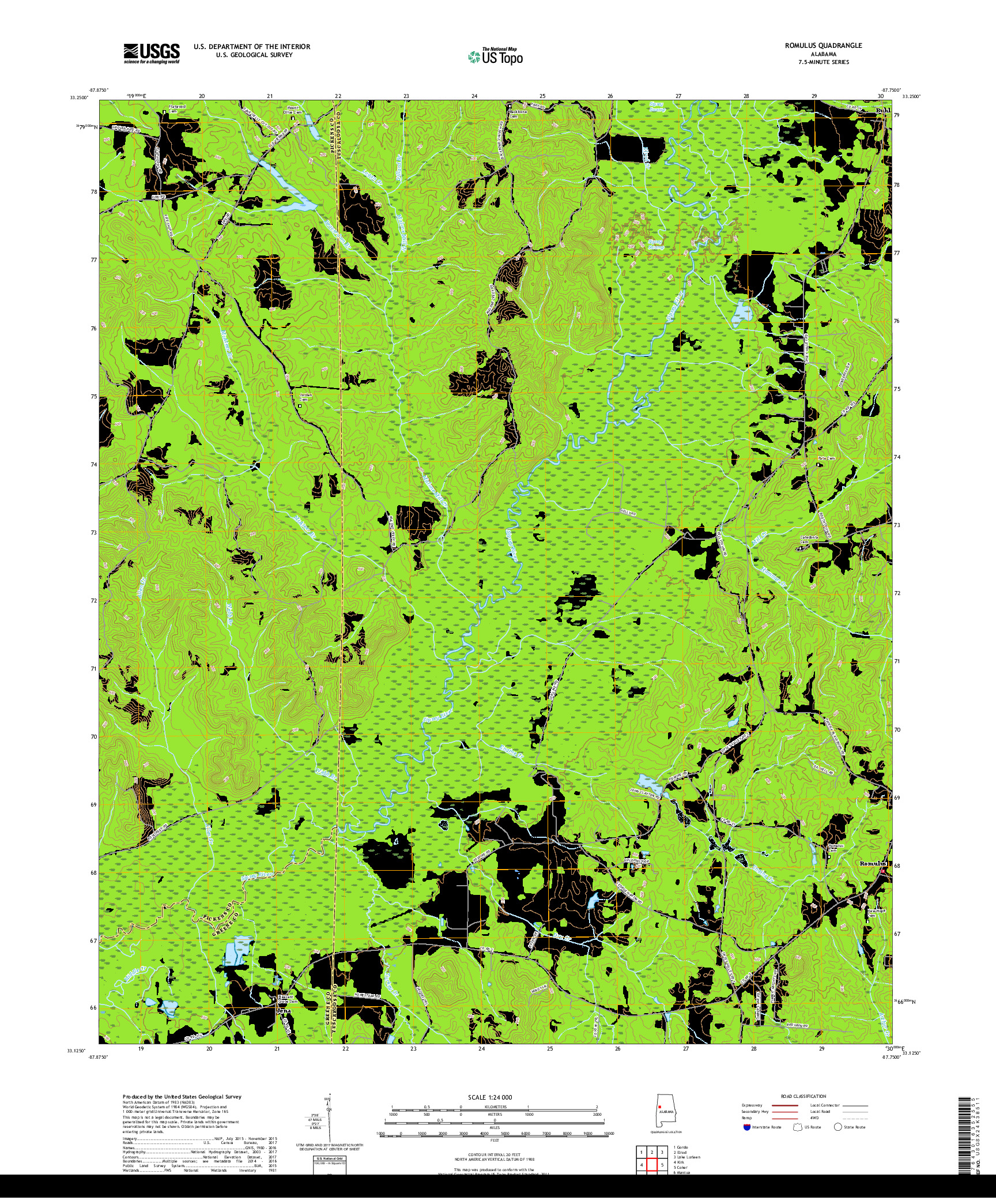 USGS US TOPO 7.5-MINUTE MAP FOR ROMULUS, AL 2018