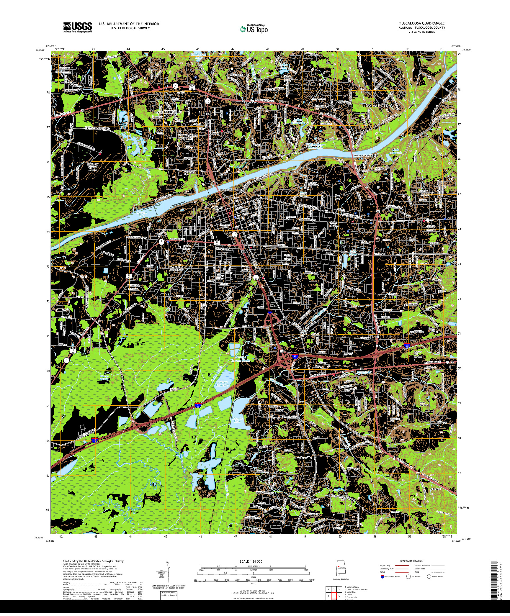 USGS US TOPO 7.5-MINUTE MAP FOR TUSCALOOSA, AL 2018