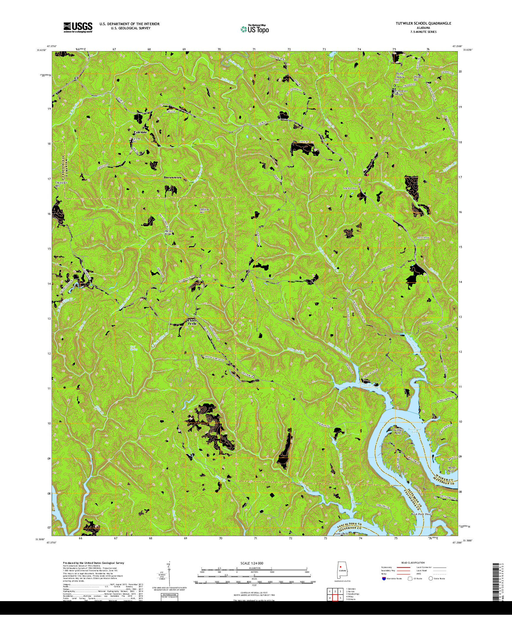 USGS US TOPO 7.5-MINUTE MAP FOR TUTWILER SCHOOL, AL 2018