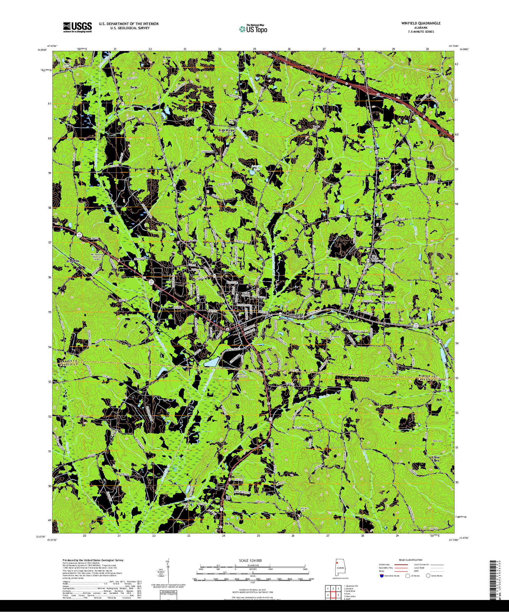 USGS US TOPO 7.5-MINUTE MAP FOR WINFIELD, AL 2018