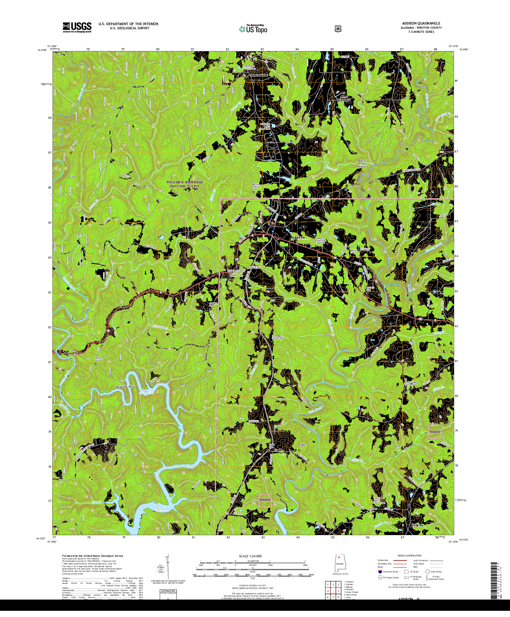 USGS US TOPO 7.5-MINUTE MAP FOR ADDISON, AL 2018