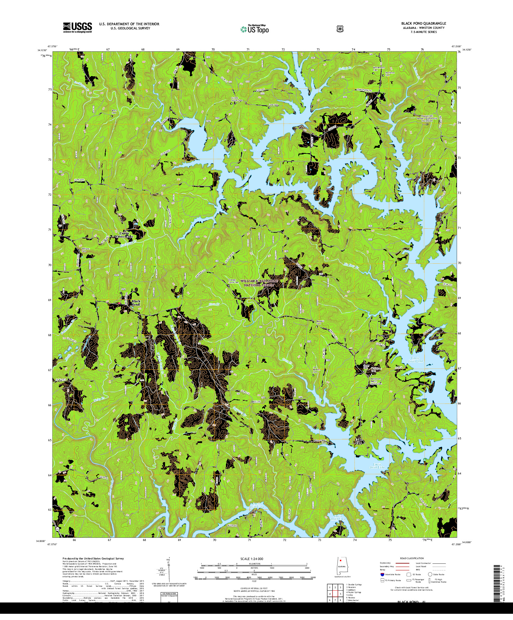 USGS US TOPO 7.5-MINUTE MAP FOR BLACK POND, AL 2018