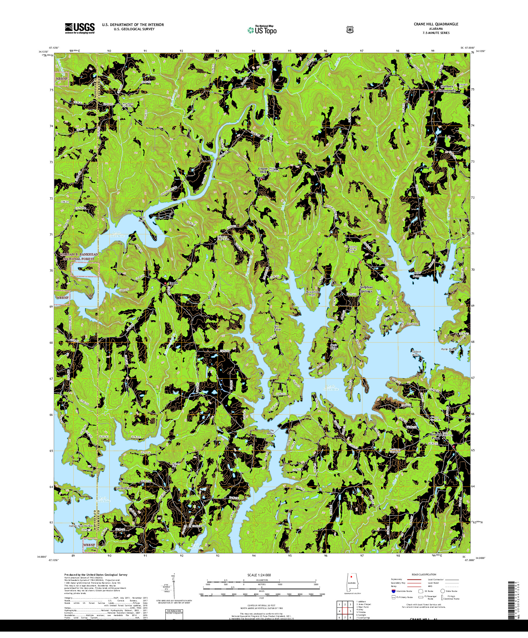 USGS US TOPO 7.5-MINUTE MAP FOR CRANE HILL, AL 2018