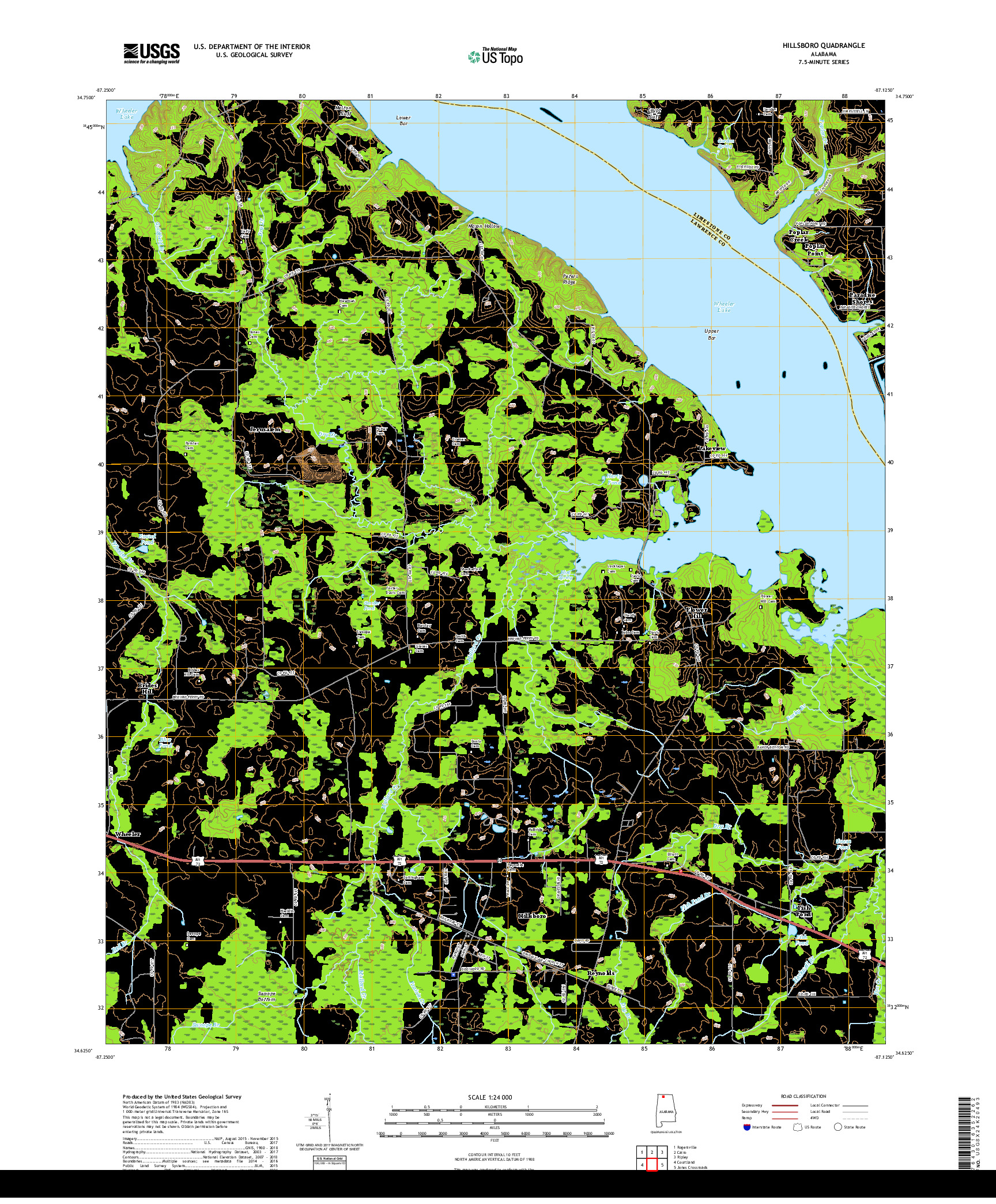 USGS US TOPO 7.5-MINUTE MAP FOR HILLSBORO, AL 2018