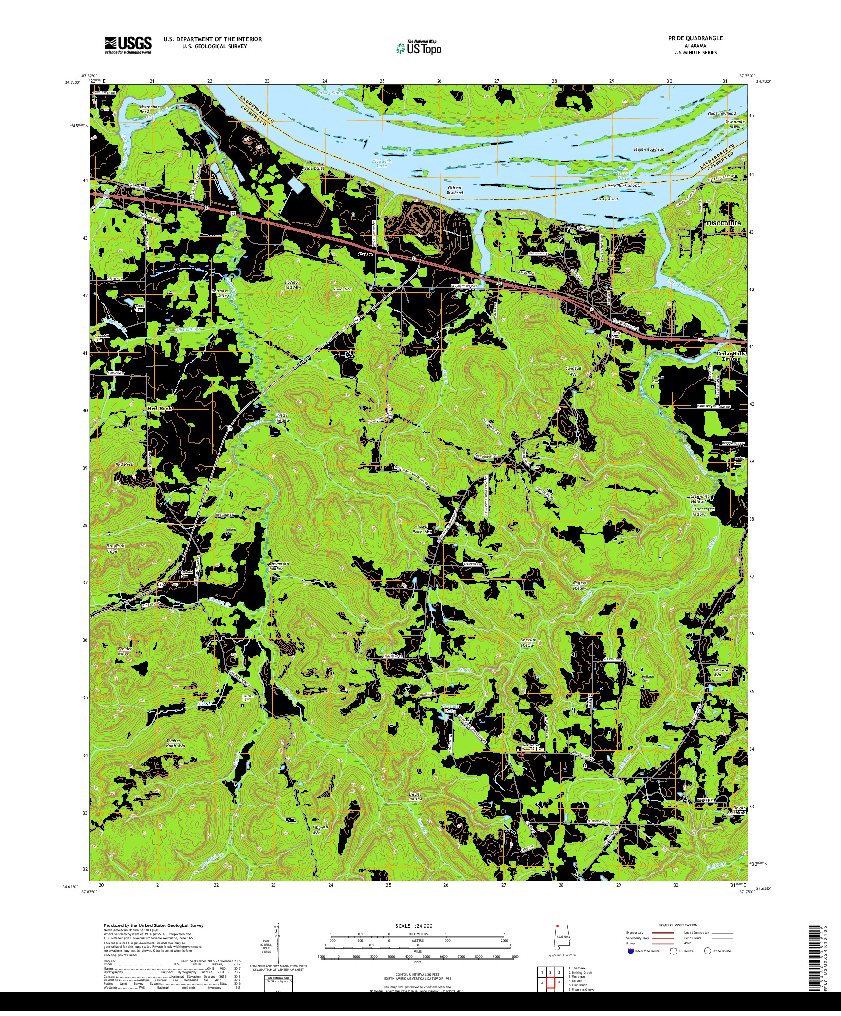 USGS US TOPO 7.5-MINUTE MAP FOR PRIDE, AL 2018