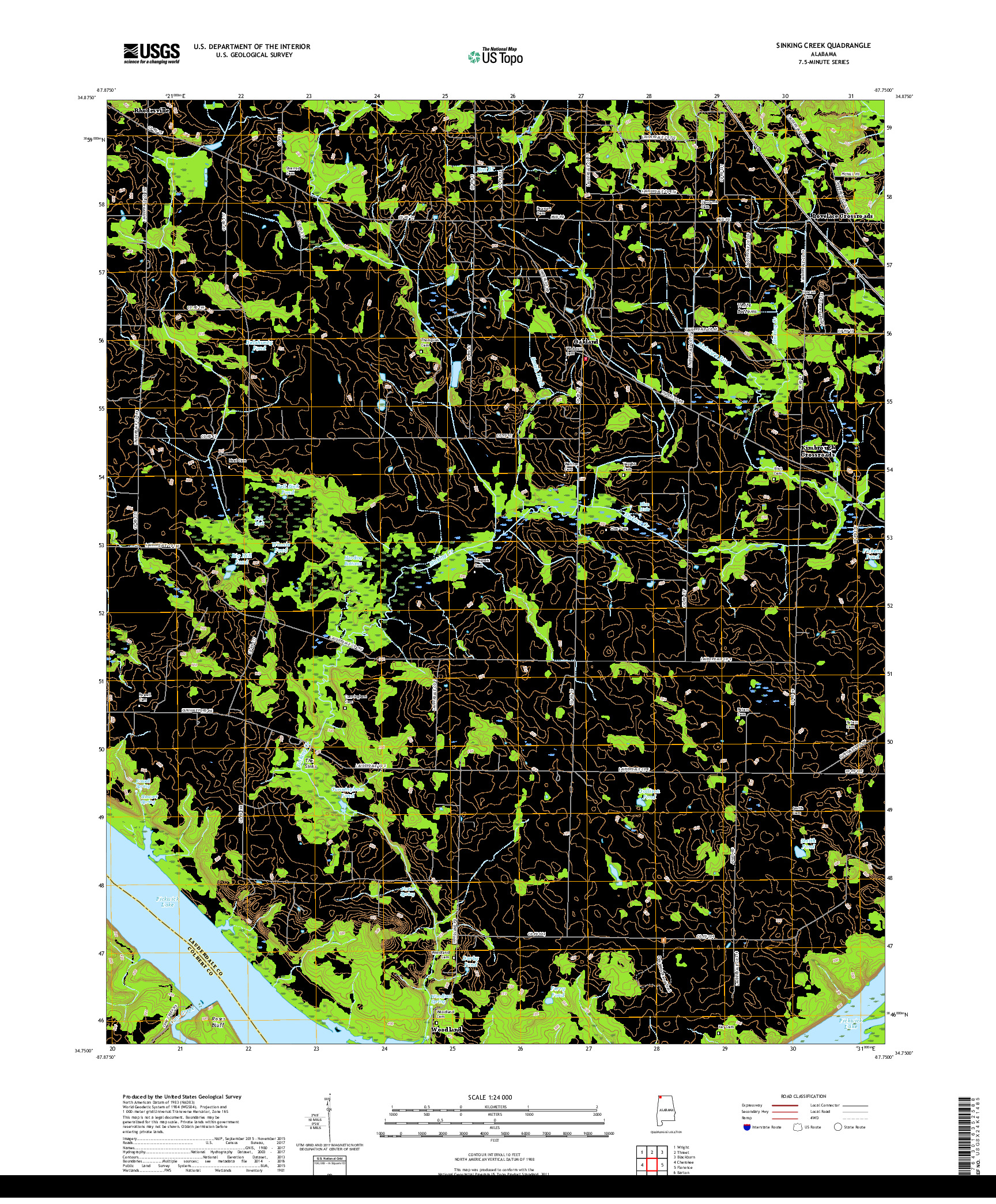 USGS US TOPO 7.5-MINUTE MAP FOR SINKING CREEK, AL 2018