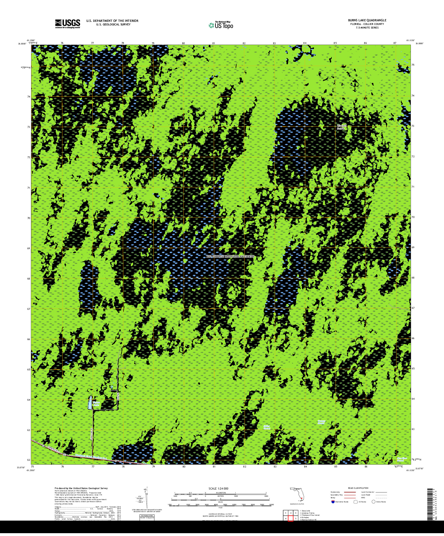 USGS US TOPO 7.5-MINUTE MAP FOR BURNS LAKE, FL 2018