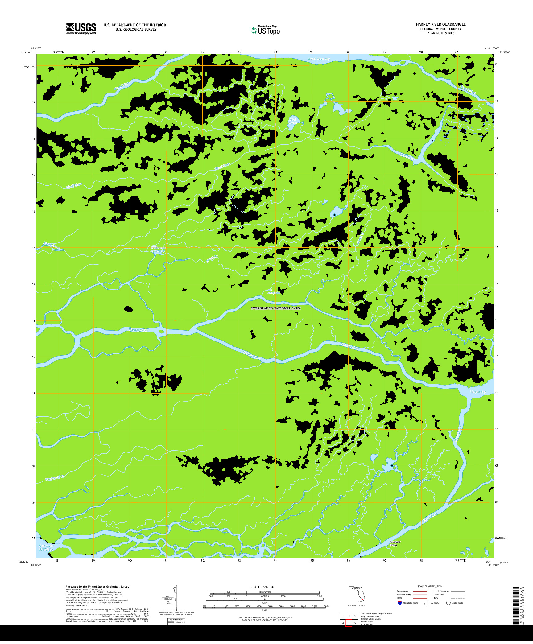 USGS US TOPO 7.5-MINUTE MAP FOR HARNEY RIVER, FL 2018