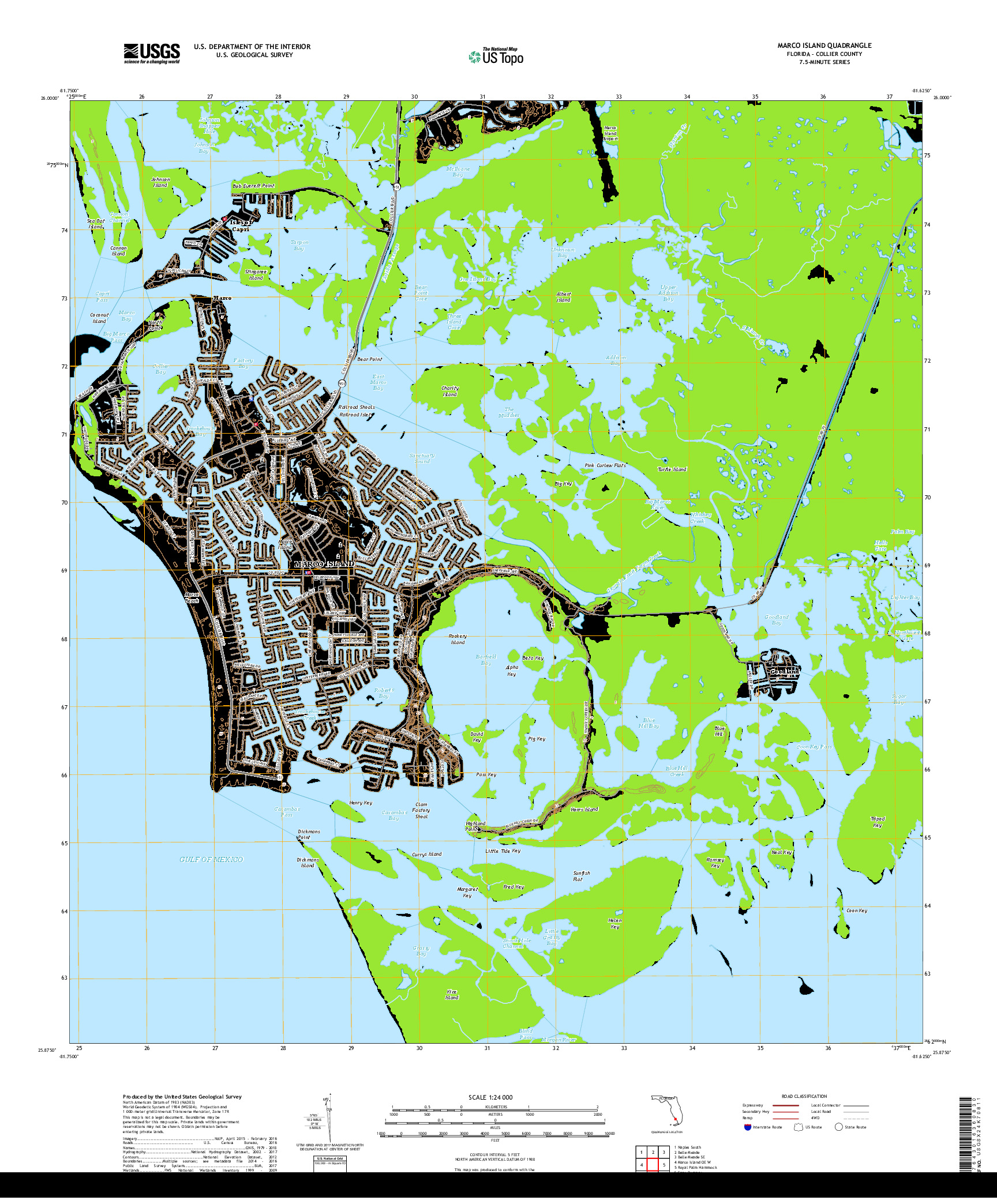 USGS US TOPO 7.5-MINUTE MAP FOR MARCO ISLAND, FL 2018
