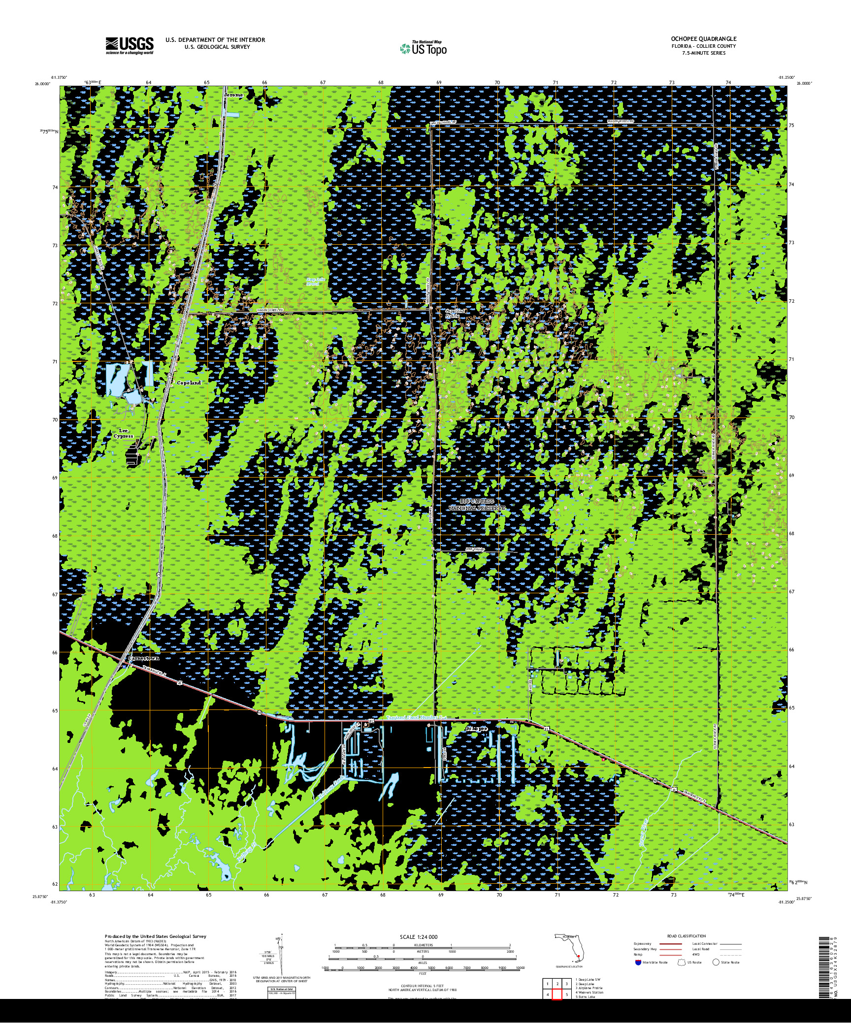 USGS US TOPO 7.5-MINUTE MAP FOR OCHOPEE, FL 2018