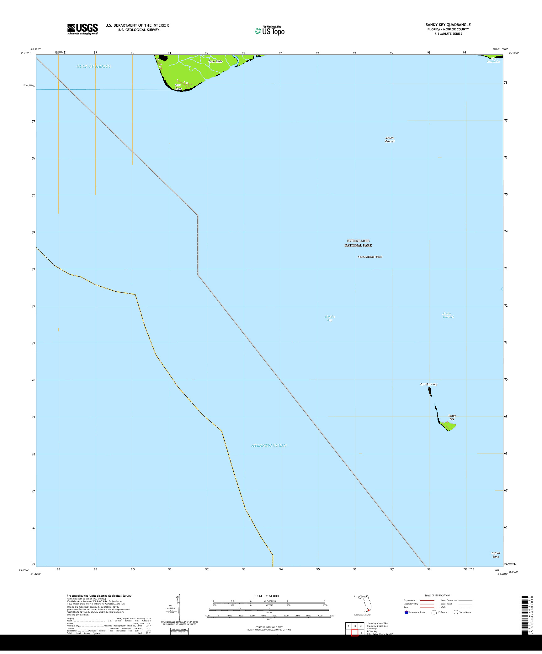 USGS US TOPO 7.5-MINUTE MAP FOR SANDY KEY, FL 2018