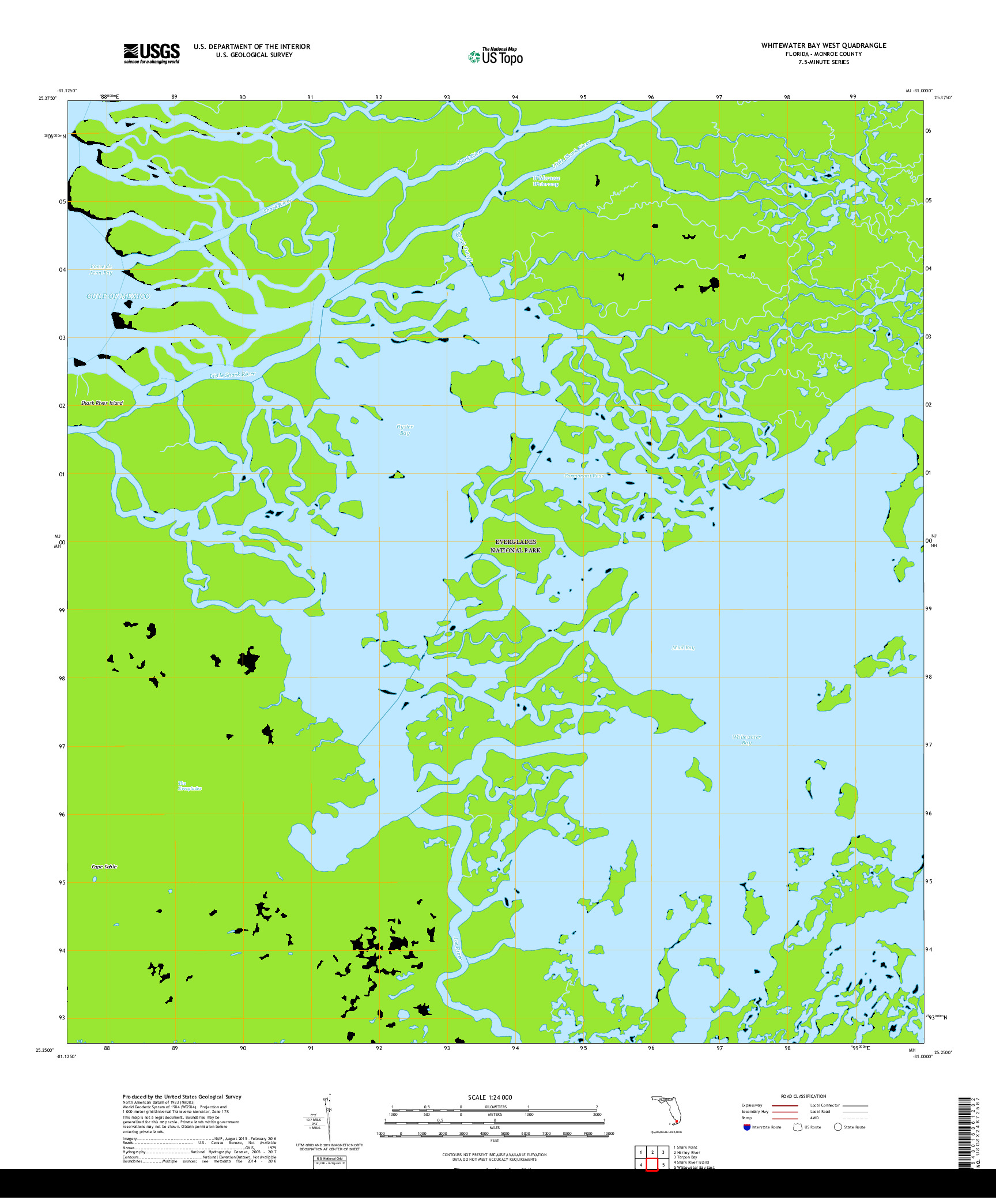 USGS US TOPO 7.5-MINUTE MAP FOR WHITEWATER BAY WEST, FL 2018