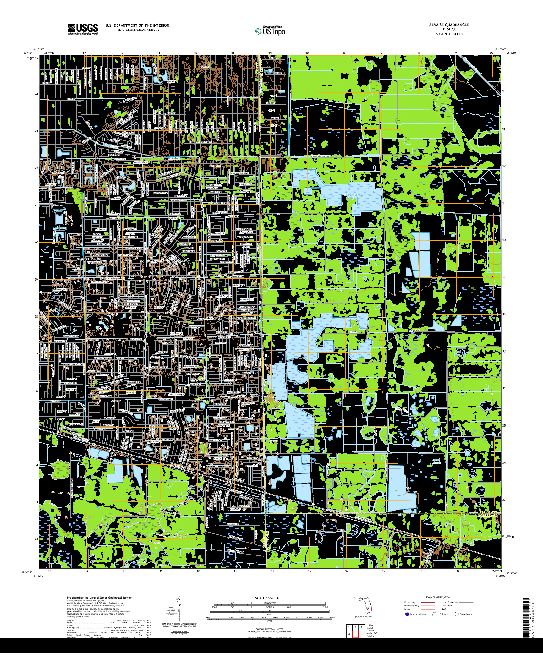 USGS US TOPO 7.5-MINUTE MAP FOR ALVA SE, FL 2018