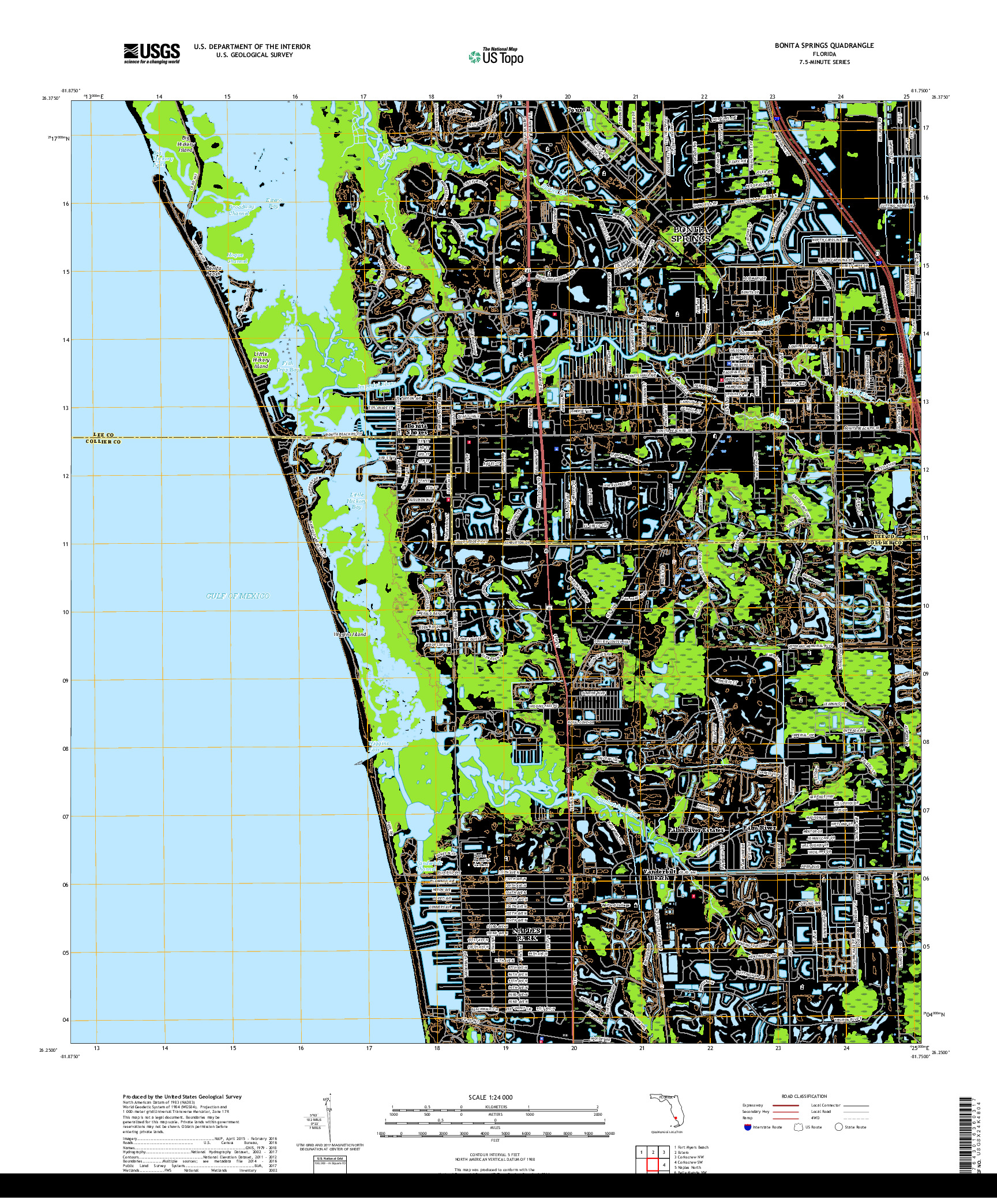 USGS US TOPO 7.5-MINUTE MAP FOR BONITA SPRINGS, FL 2018