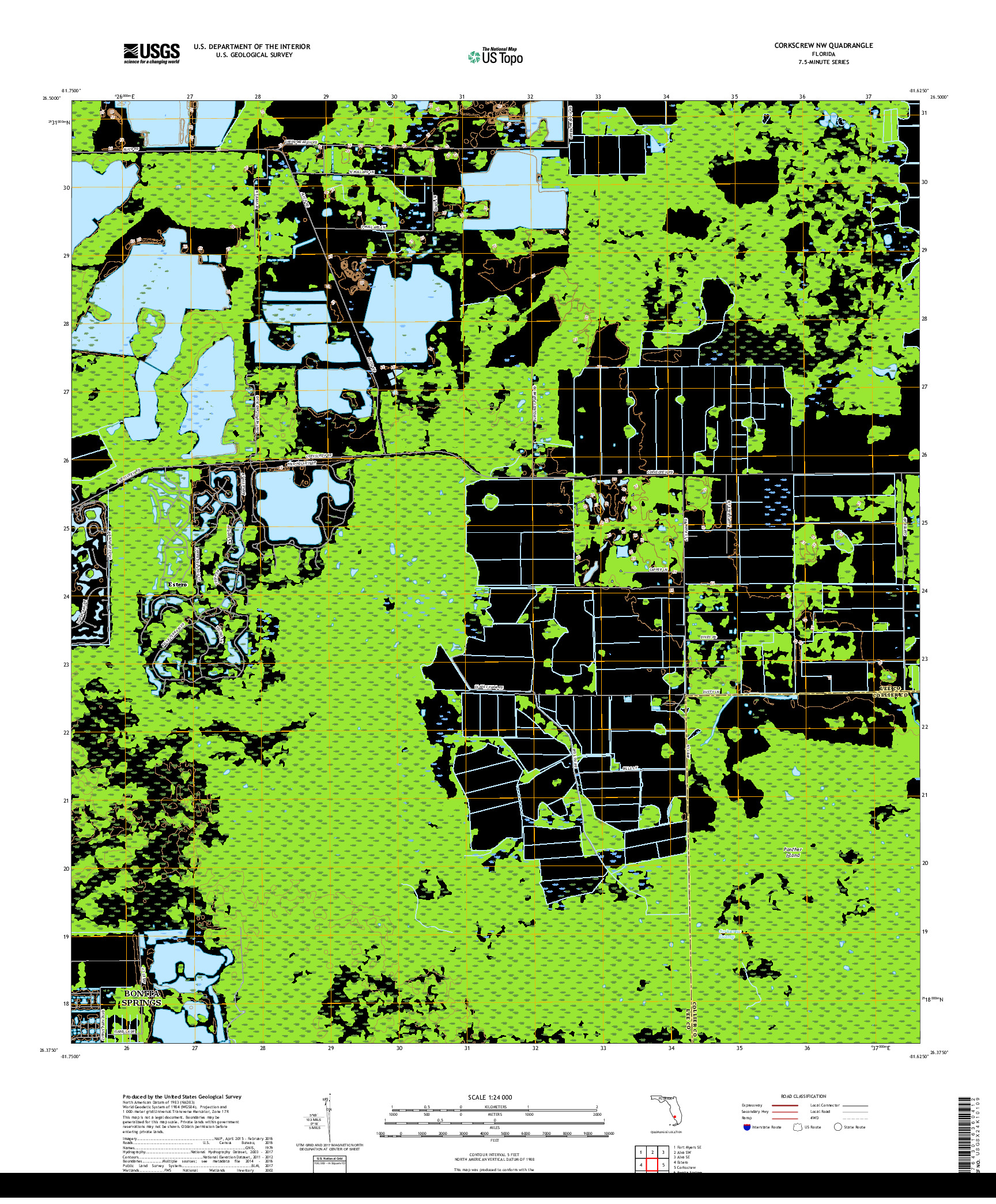 USGS US TOPO 7.5-MINUTE MAP FOR CORKSCREW NW, FL 2018