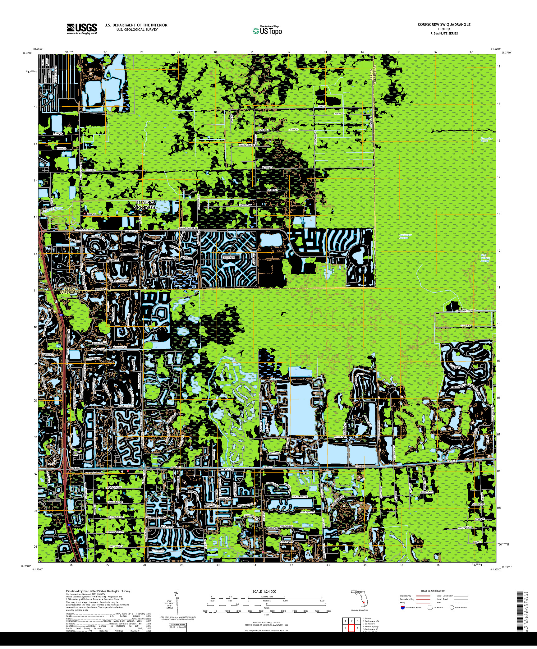 USGS US TOPO 7.5-MINUTE MAP FOR CORKSCREW SW, FL 2018