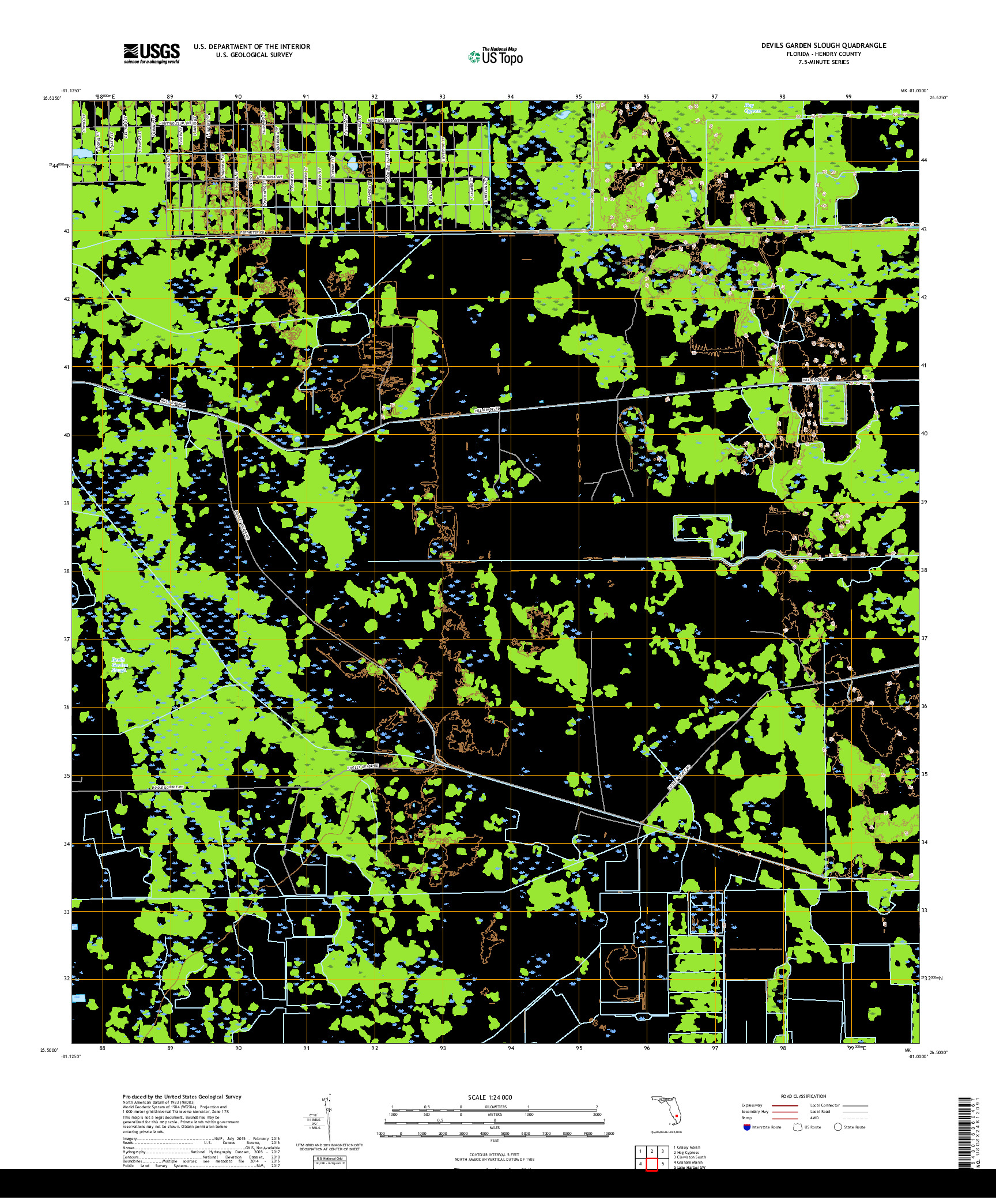 USGS US TOPO 7.5-MINUTE MAP FOR DEVILS GARDEN SLOUGH, FL 2018