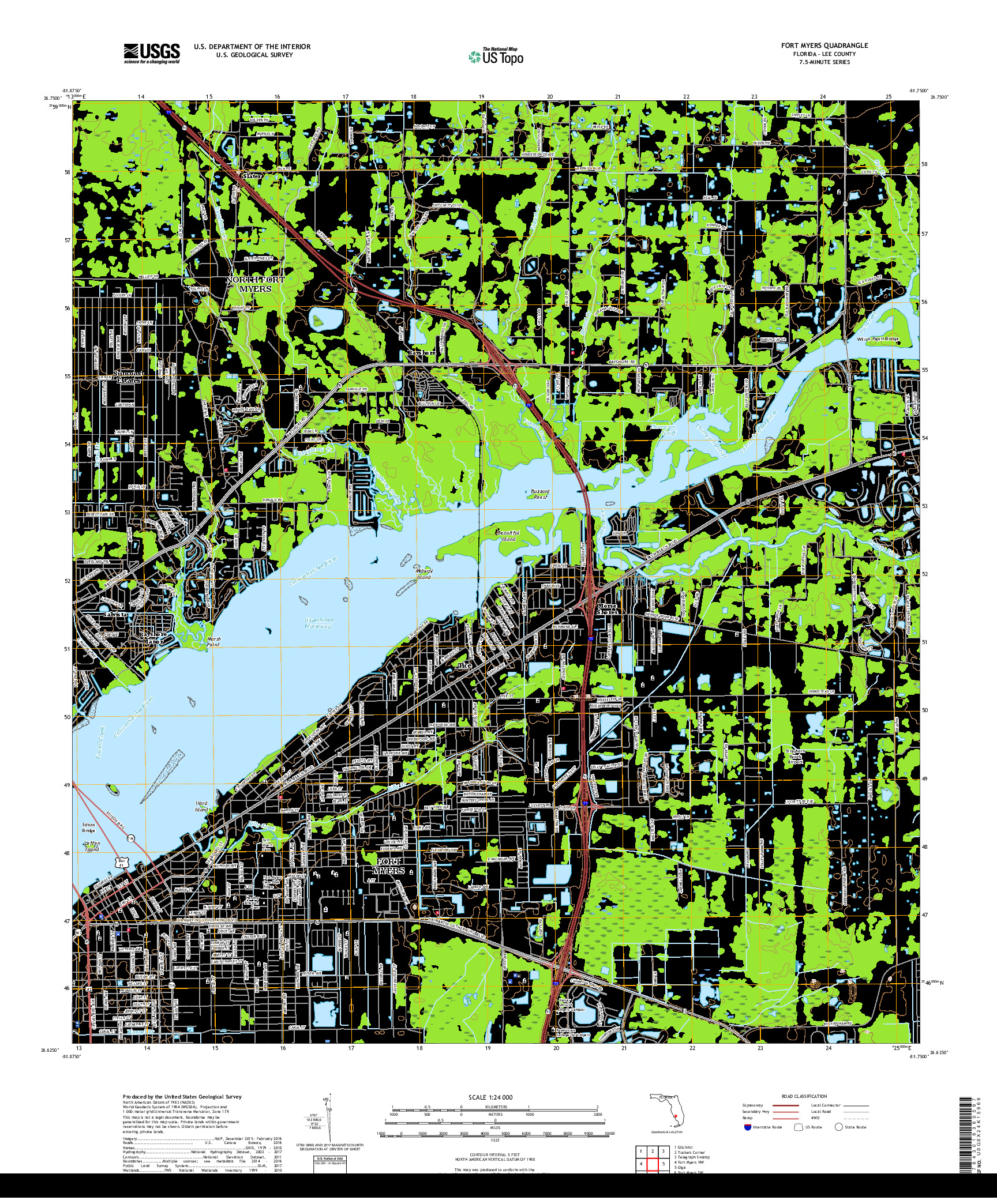 USGS US TOPO 7.5-MINUTE MAP FOR FORT MYERS, FL 2018