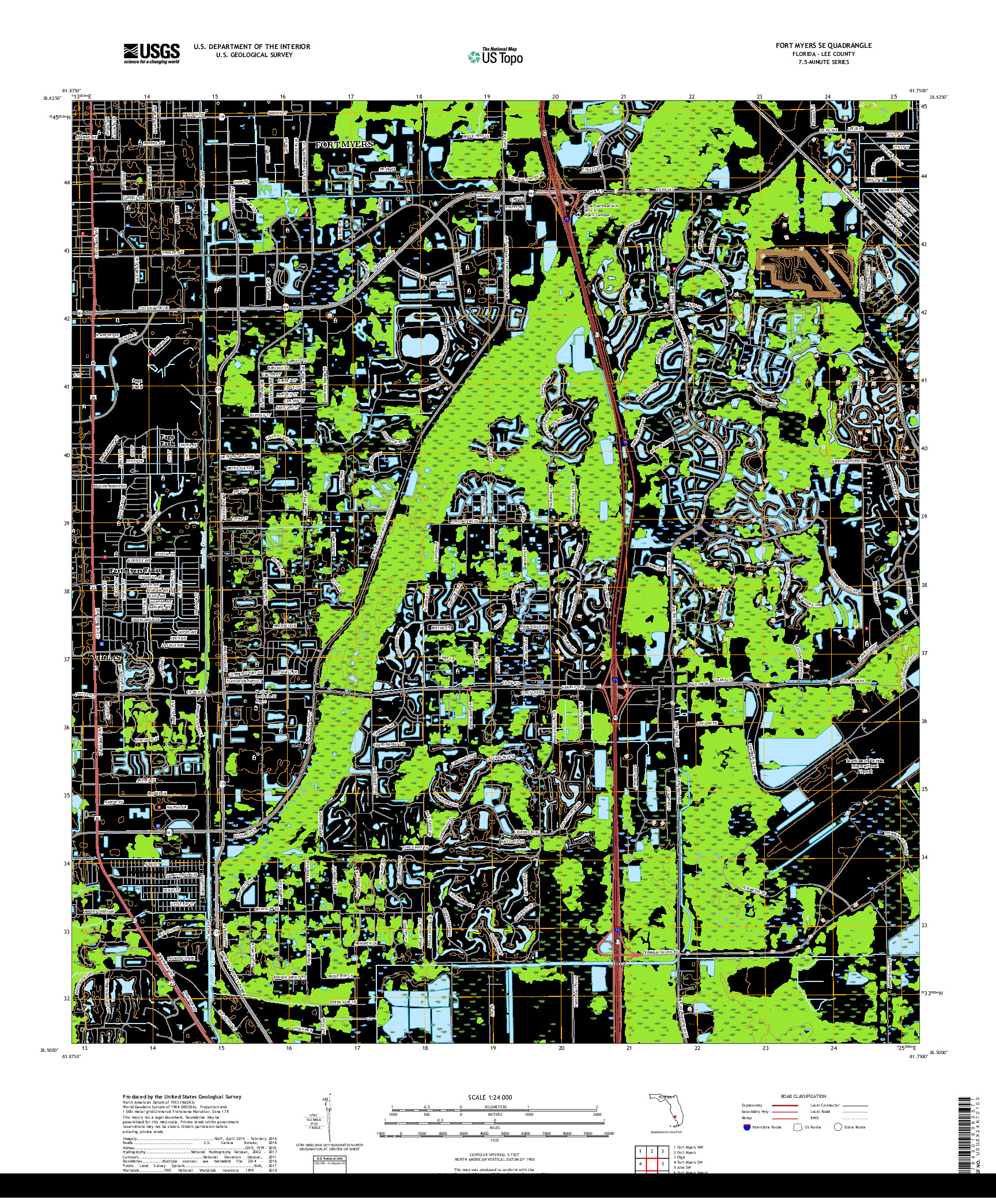 USGS US TOPO 7.5-MINUTE MAP FOR FORT MYERS SE, FL 2018