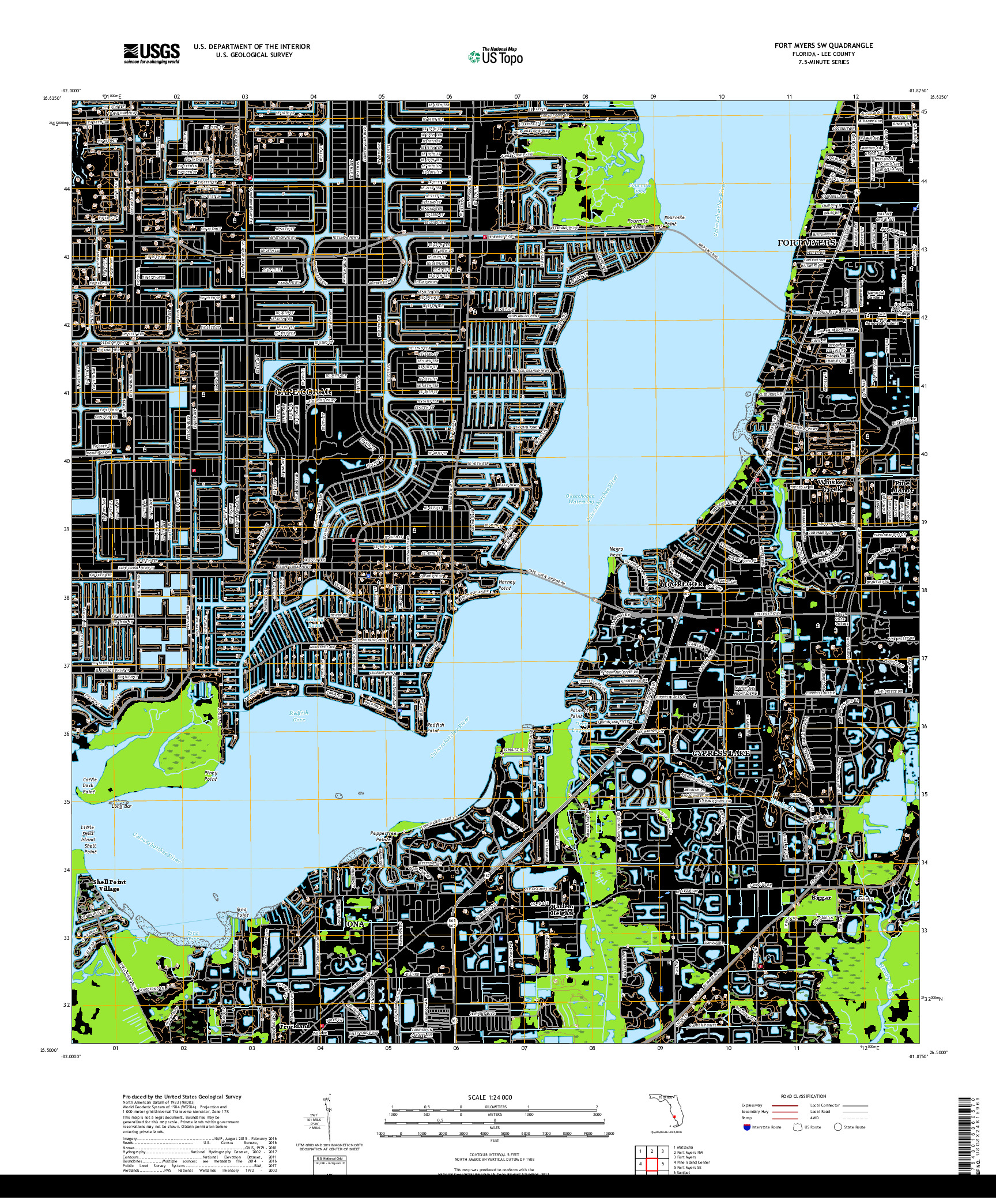 USGS US TOPO 7.5-MINUTE MAP FOR FORT MYERS SW, FL 2018