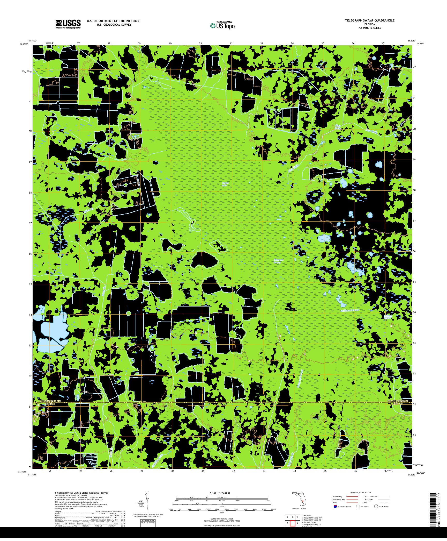 USGS US TOPO 7.5-MINUTE MAP FOR TELEGRAPH SWAMP, FL 2018