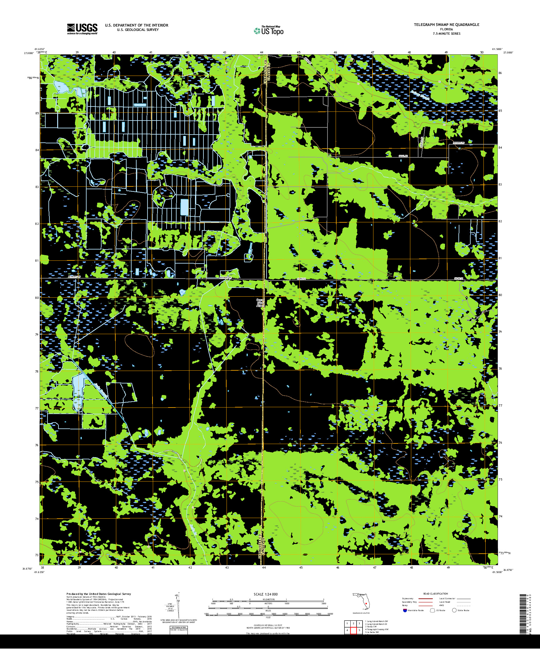 USGS US TOPO 7.5-MINUTE MAP FOR TELEGRAPH SWAMP NE, FL 2018