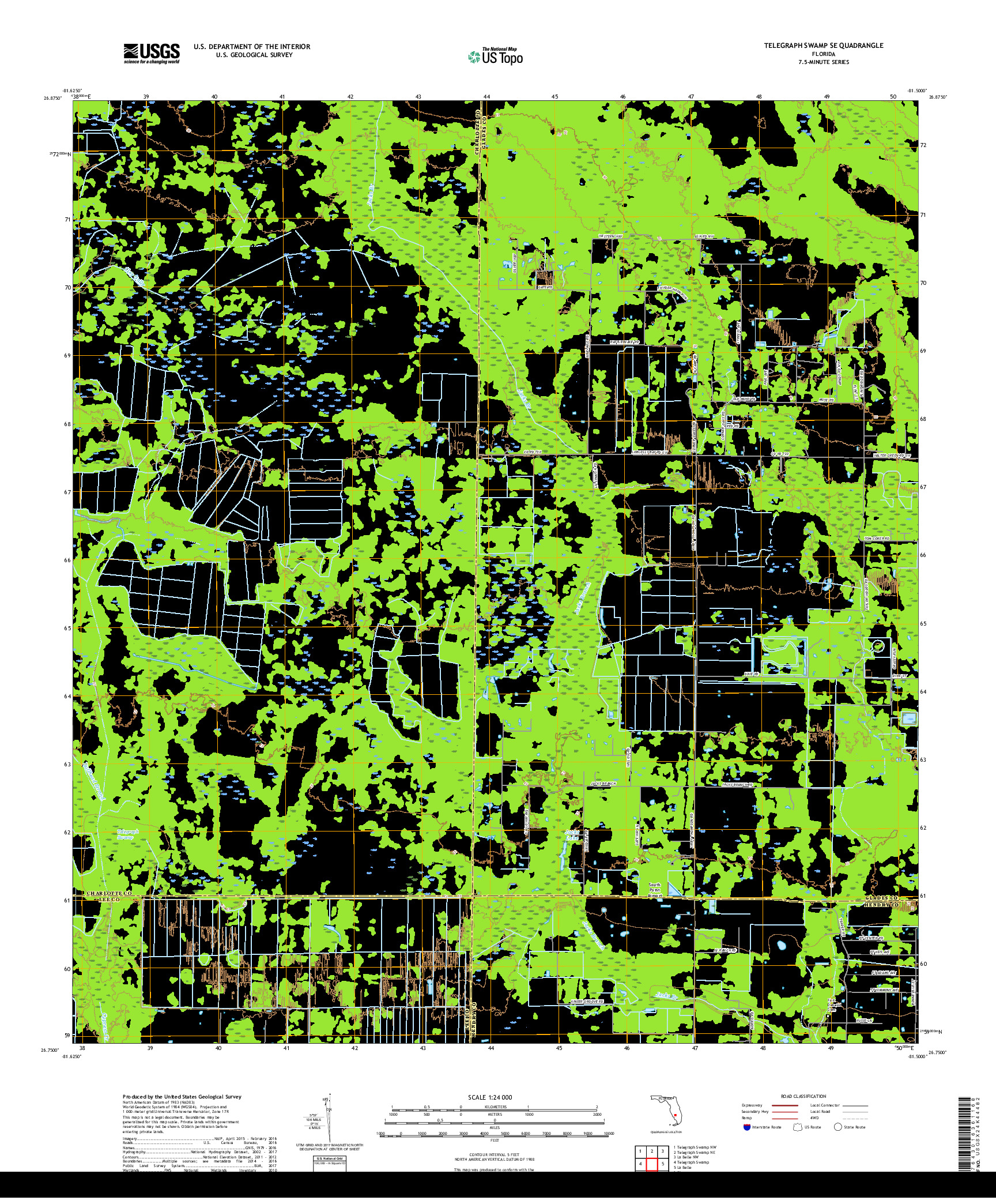 USGS US TOPO 7.5-MINUTE MAP FOR TELEGRAPH SWAMP SE, FL 2018