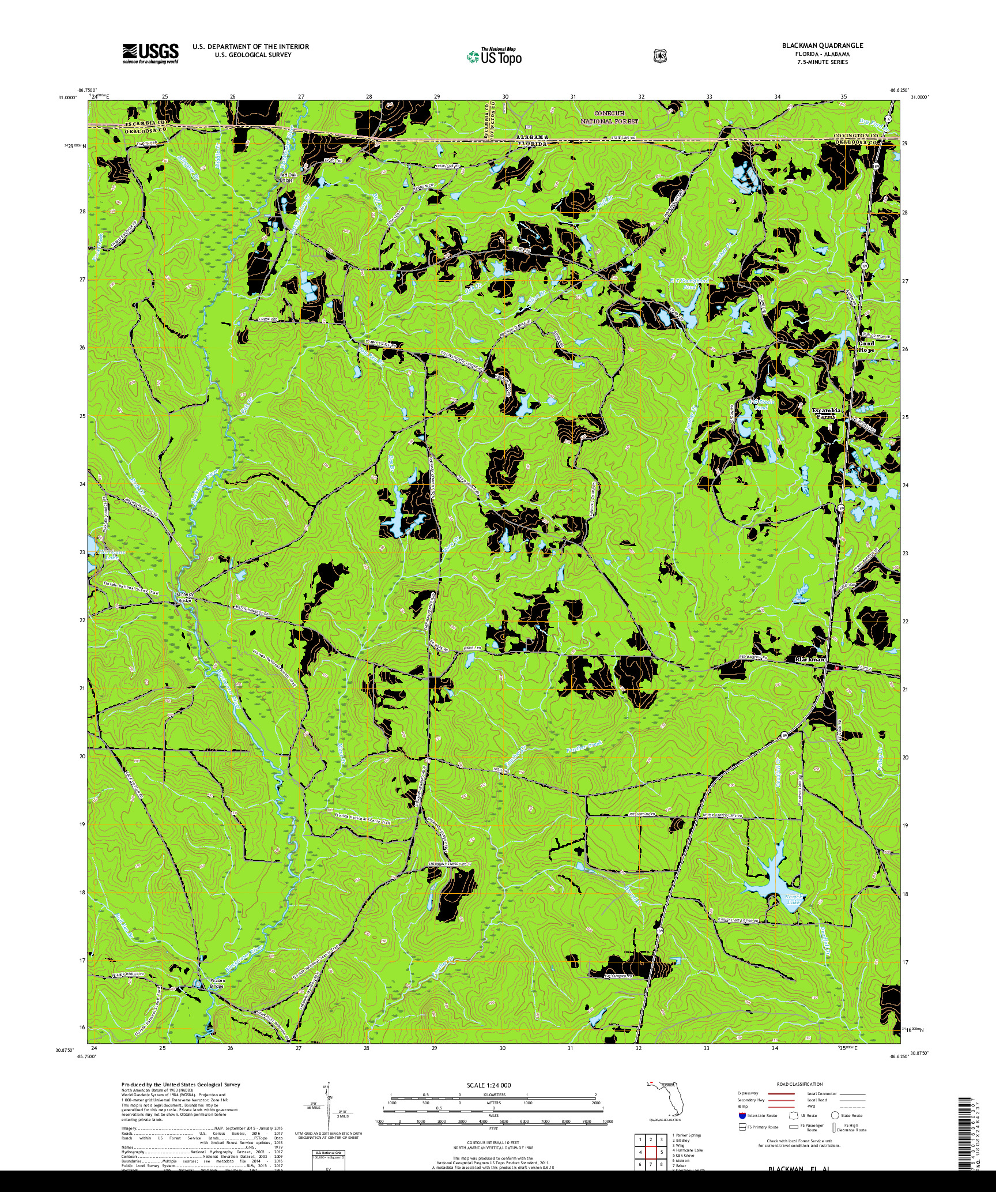 USGS US TOPO 7.5-MINUTE MAP FOR BLACKMAN, FL,AL 2018