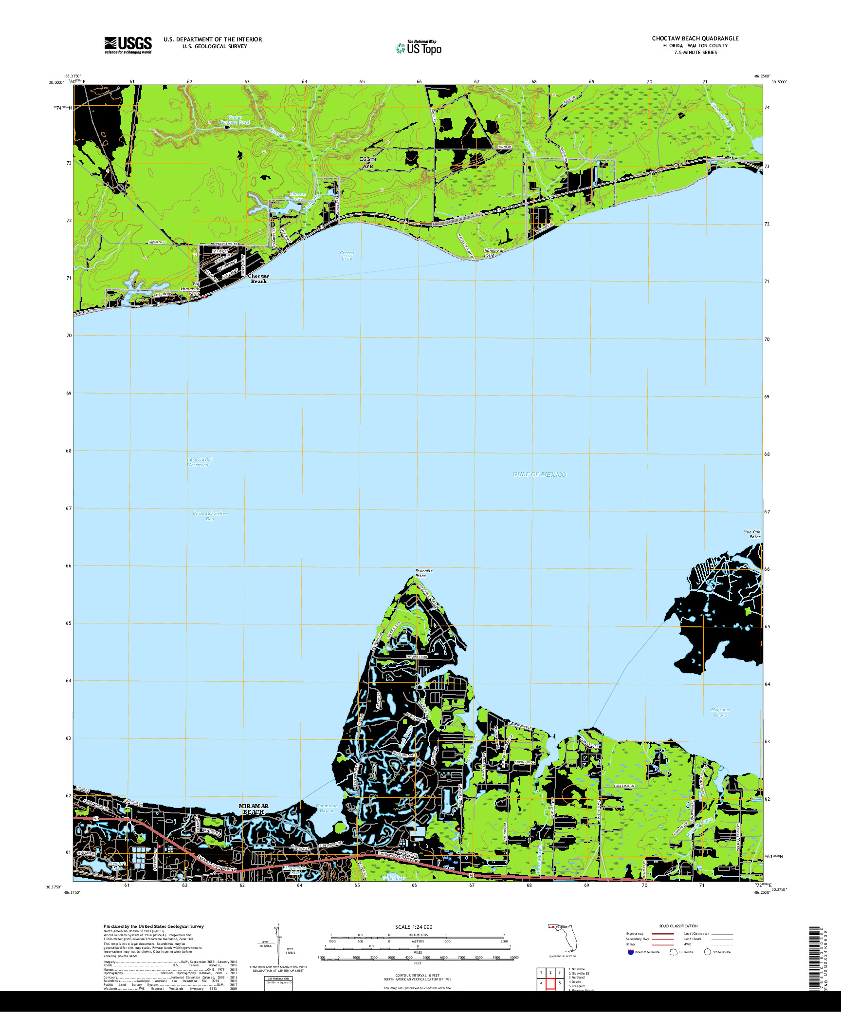 USGS US TOPO 7.5-MINUTE MAP FOR CHOCTAW BEACH, FL 2018