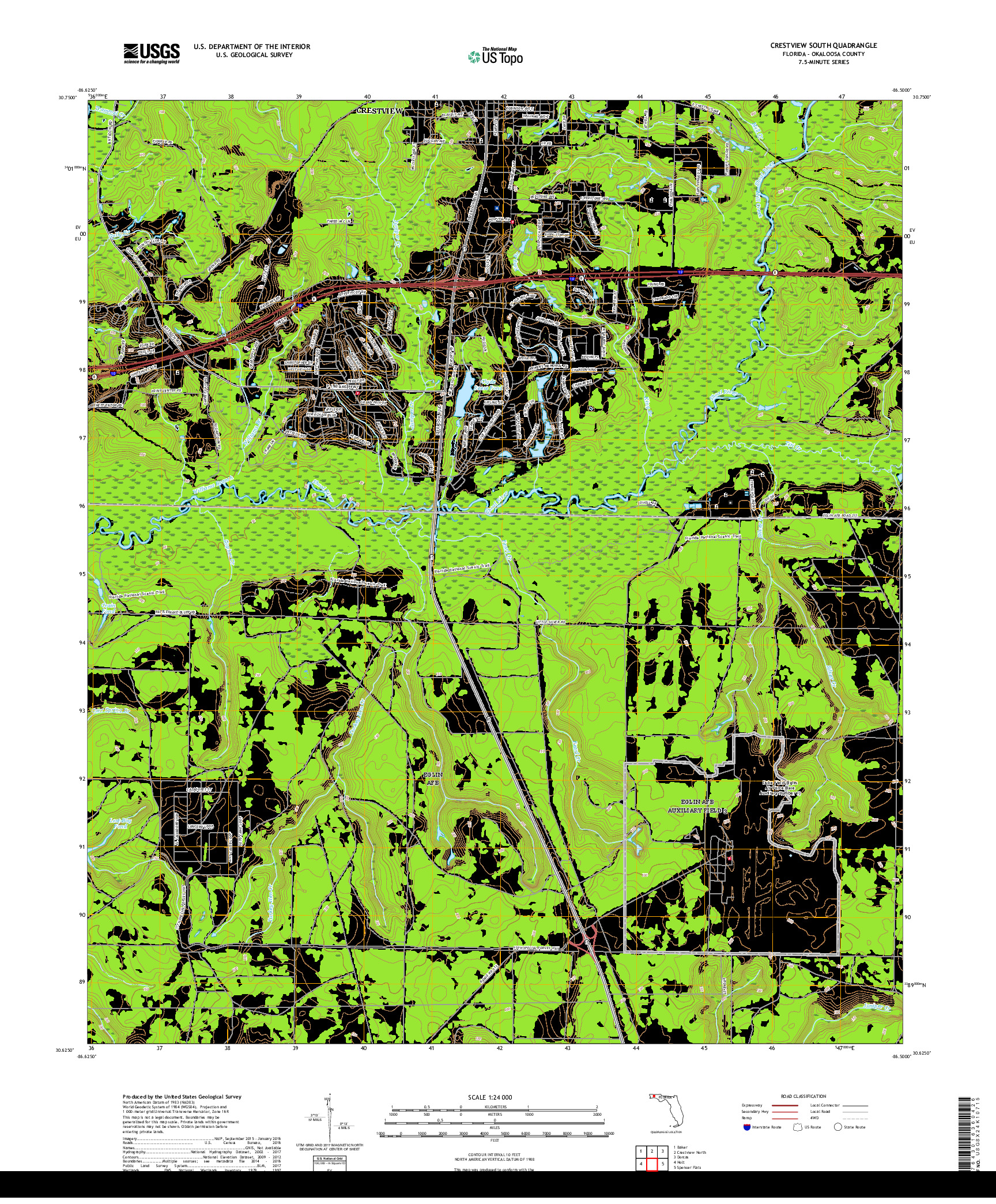 USGS US TOPO 7.5-MINUTE MAP FOR CRESTVIEW SOUTH, FL 2018